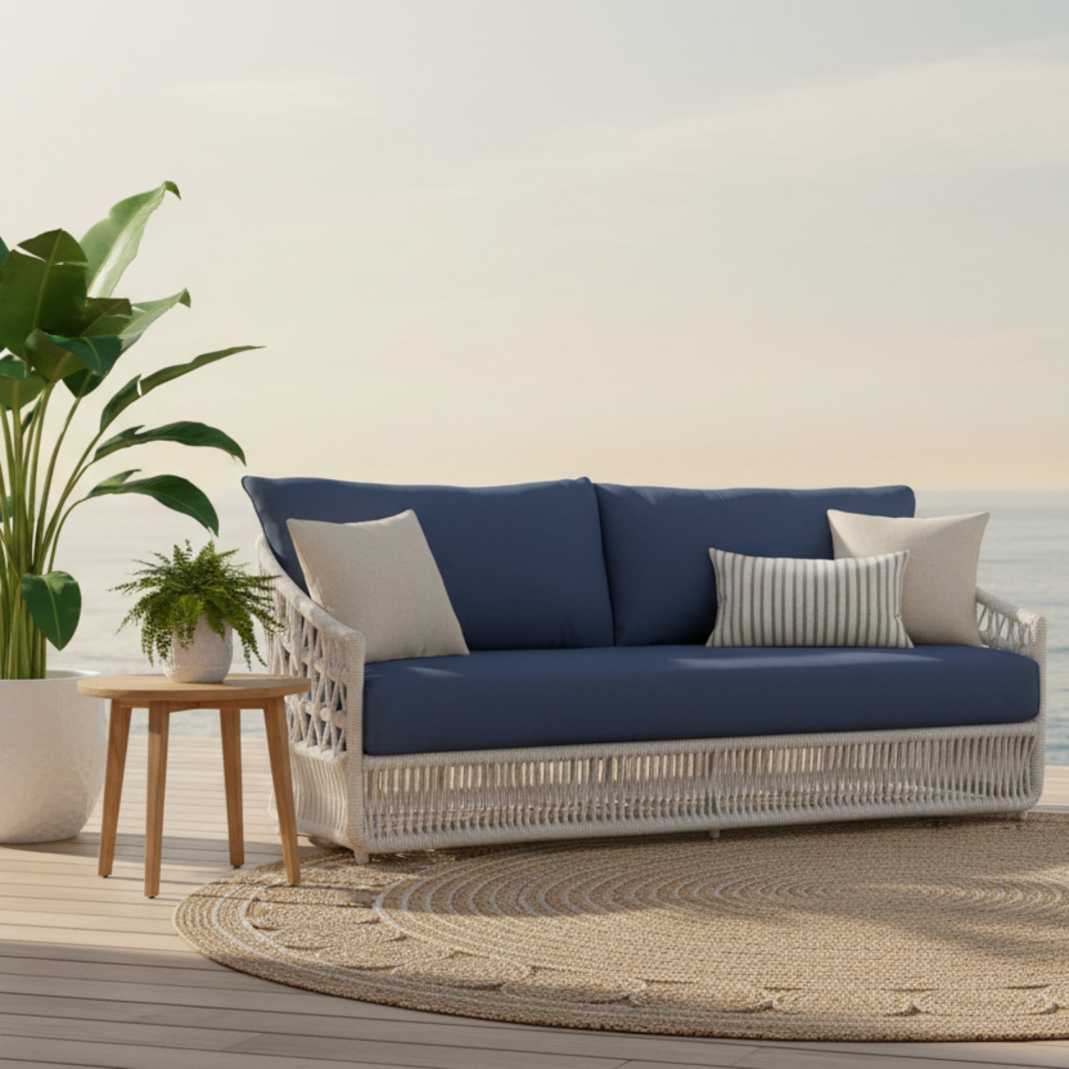 Sunset West Dana Rope Spectrum Indigo w/Self Welt Outdoor Sofa