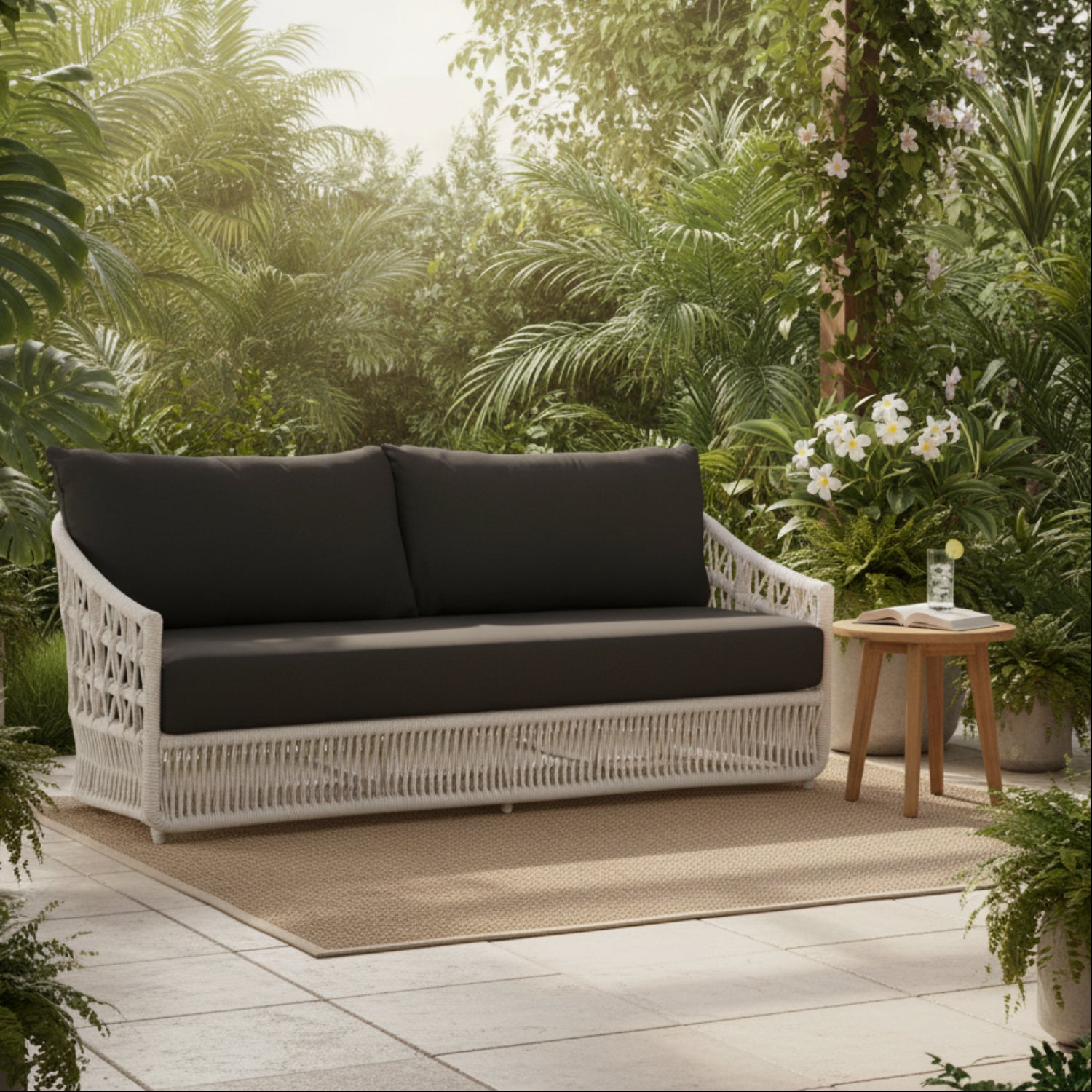 Sunset West Dana Rope Spectrum Carbon w/Self Welt Outdoor Sofa