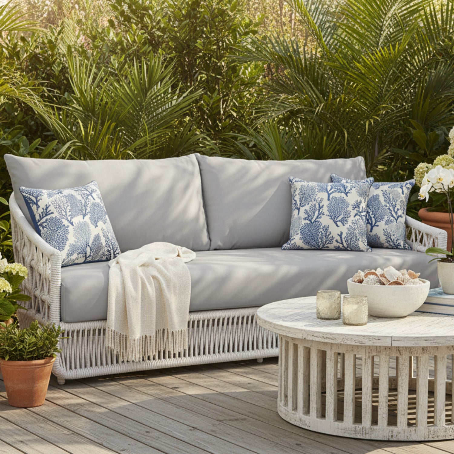 Sunset West Dana Rope Canvas Granite w/Self Welt Outdoor Sofa