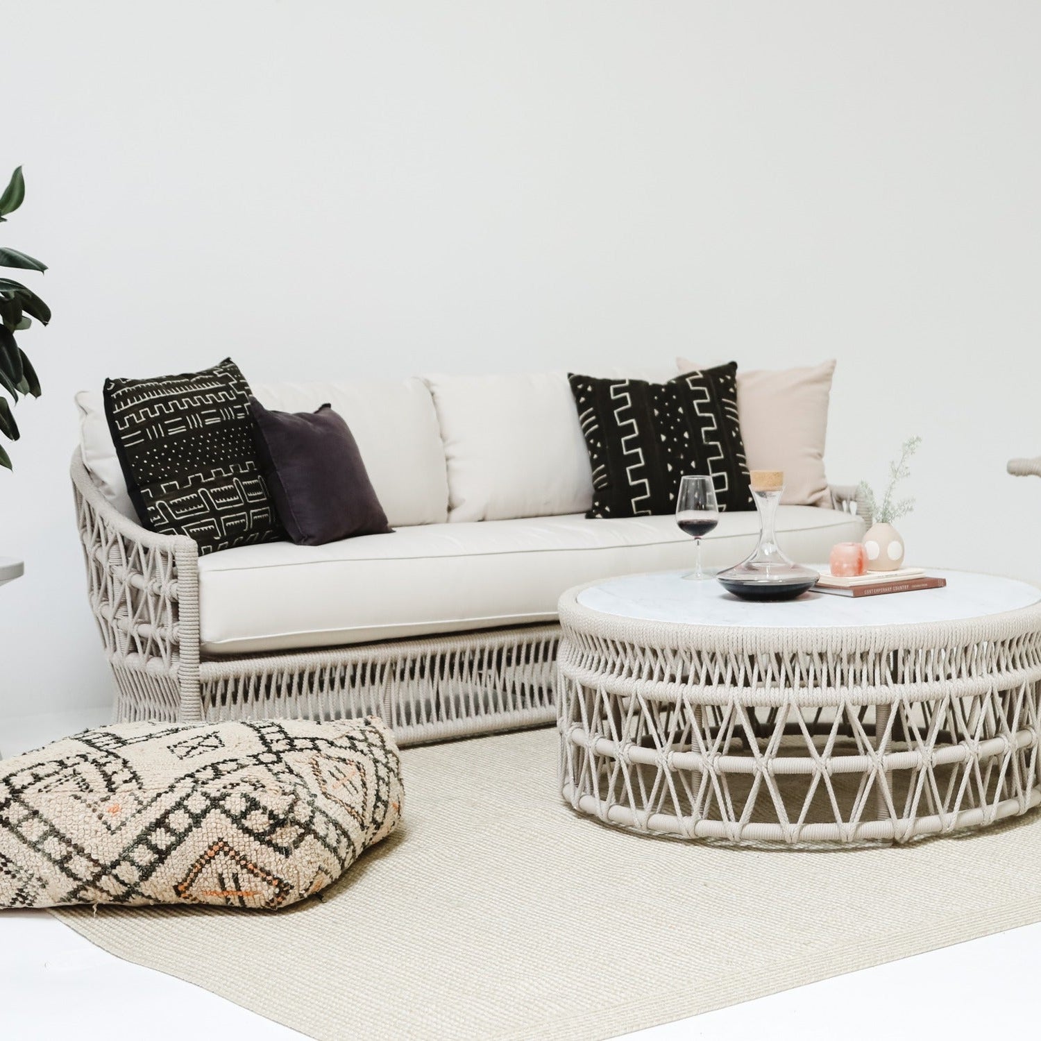 Sunset West Dana Rope Linen Canvas w/Self Welt Outdoor Sofa
