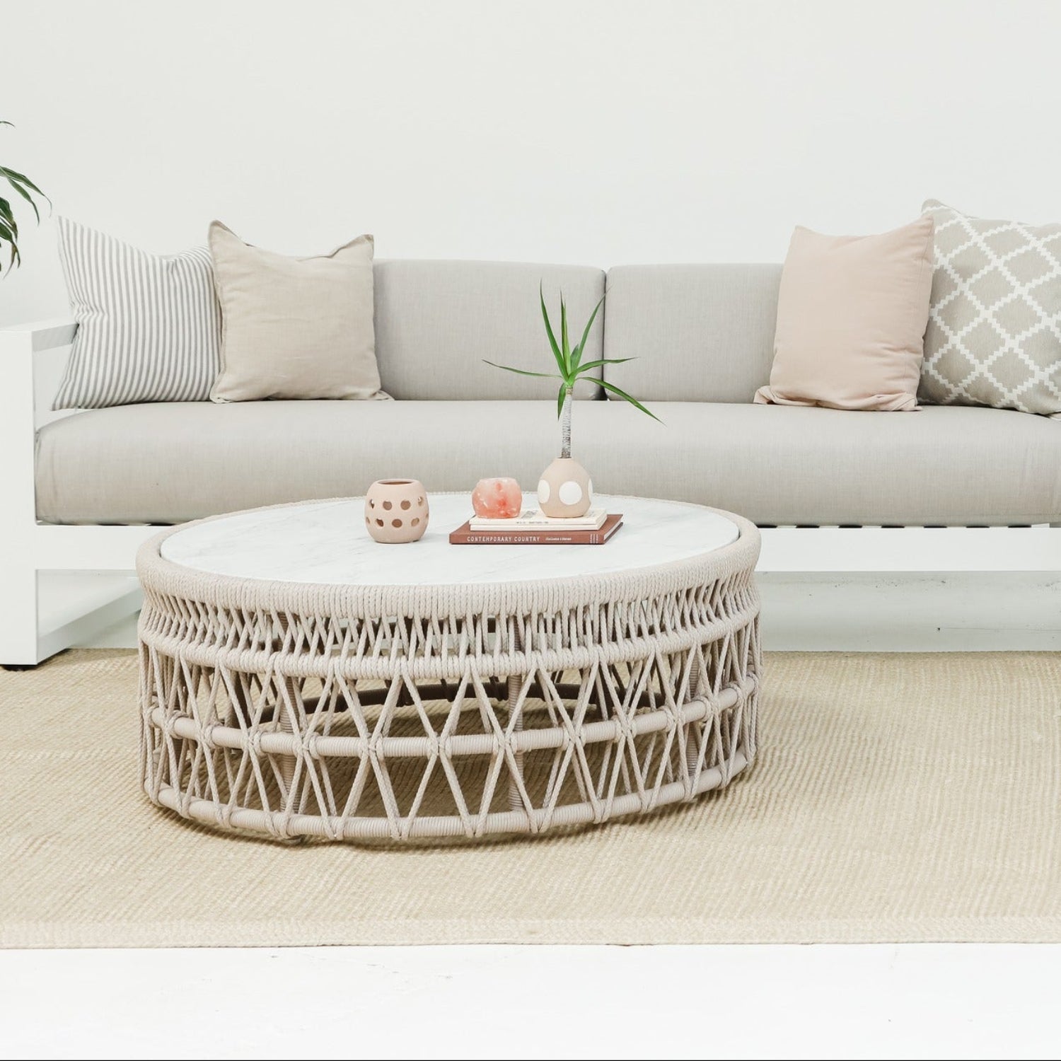 Sunset West Dana Honed Carrara Marble Top Outdoor Coffee Table