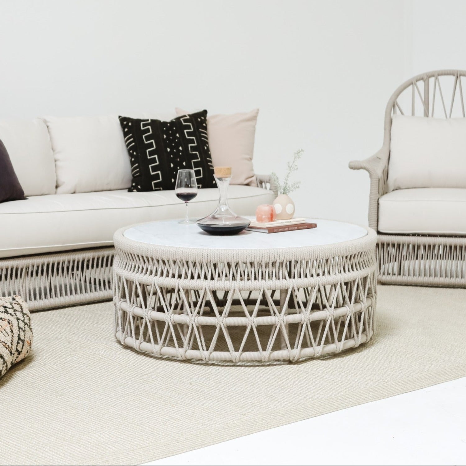 Sunset West Dana Honed Carrara Marble Top Outdoor Coffee Table