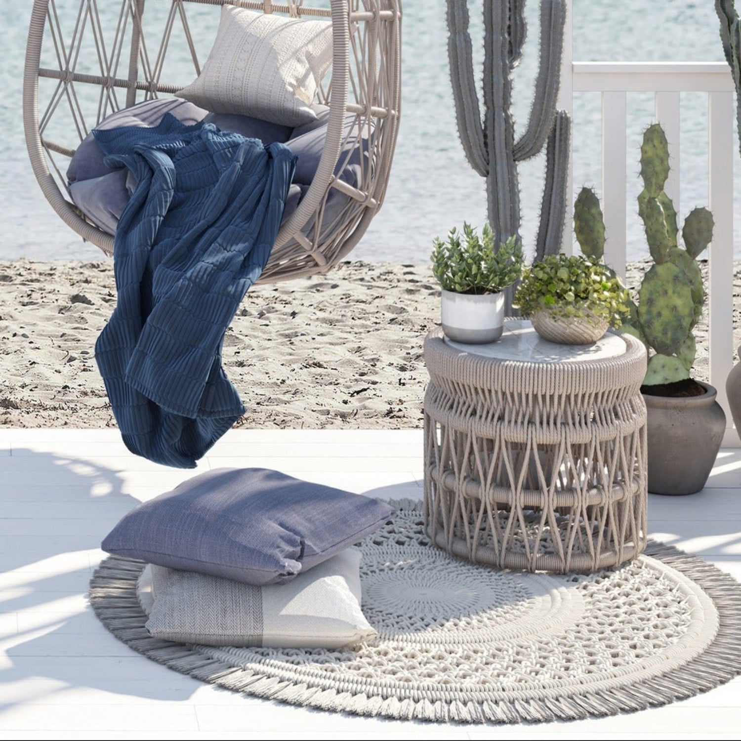 Sunset West Dana Honed Carrara Marble Top Outdoor End Table