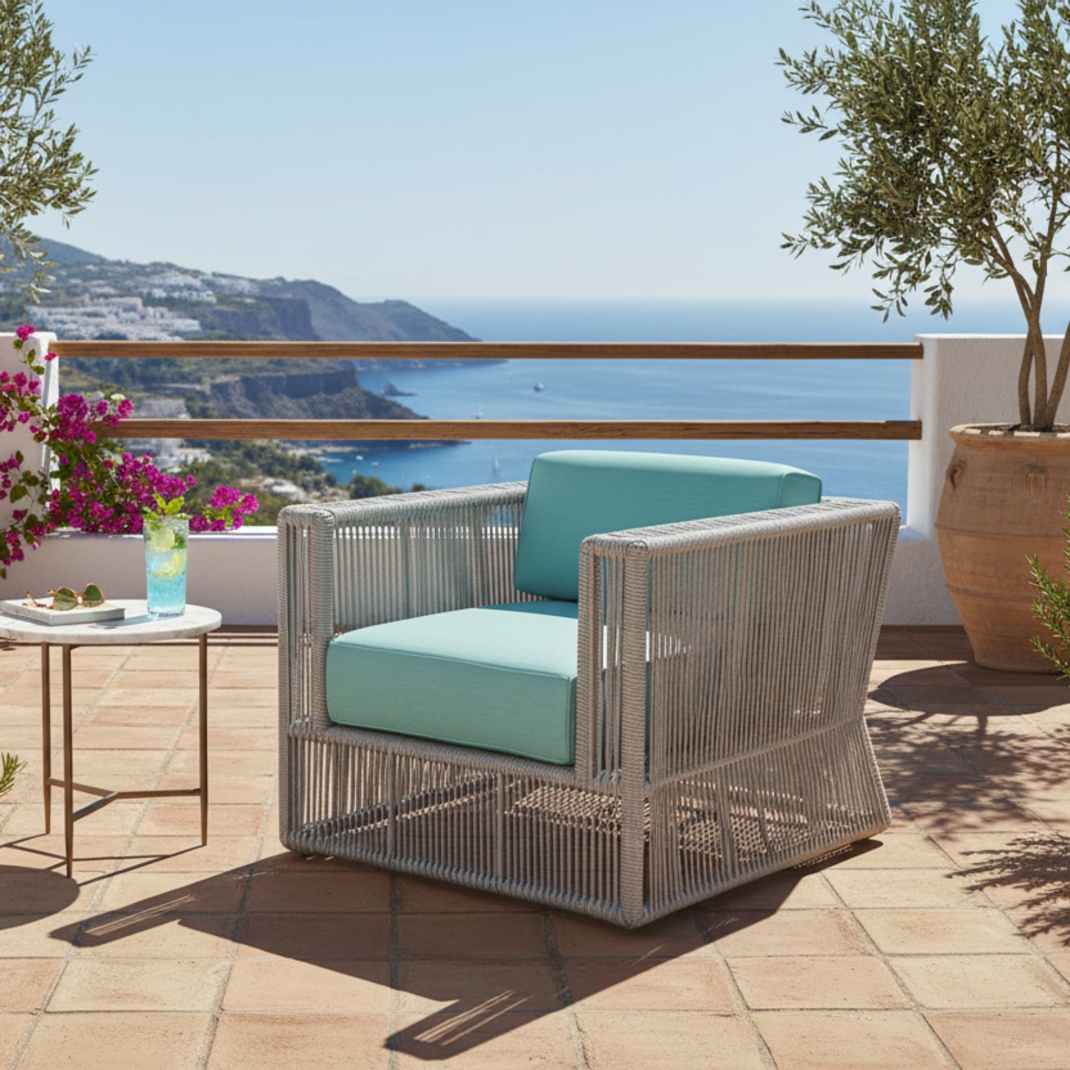 Sunset West Miami Dupione Celeste w/Self Welt Outdoor Club Chair