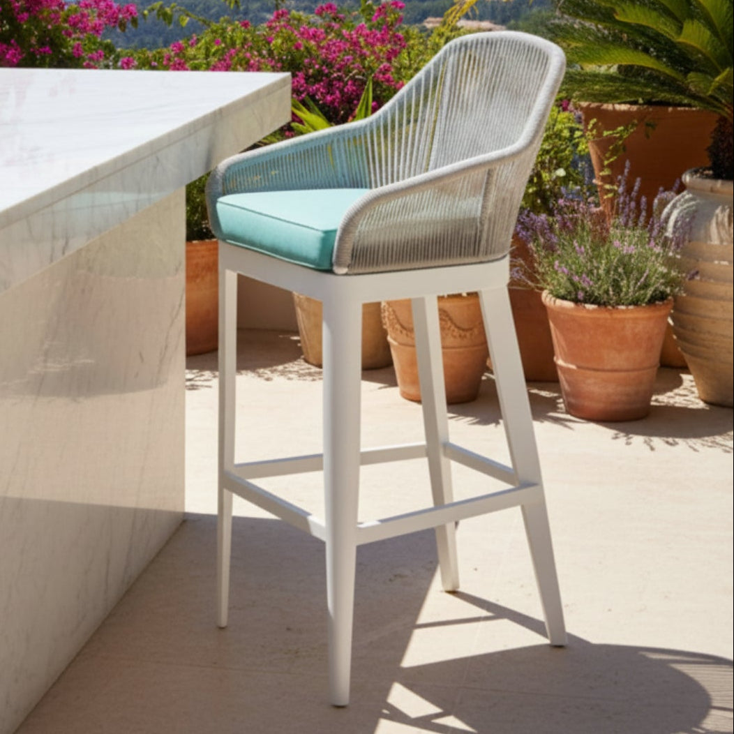 Sunset West Miami Dupione Celeste w/Self Welt Outdoor Barstool Set of 2