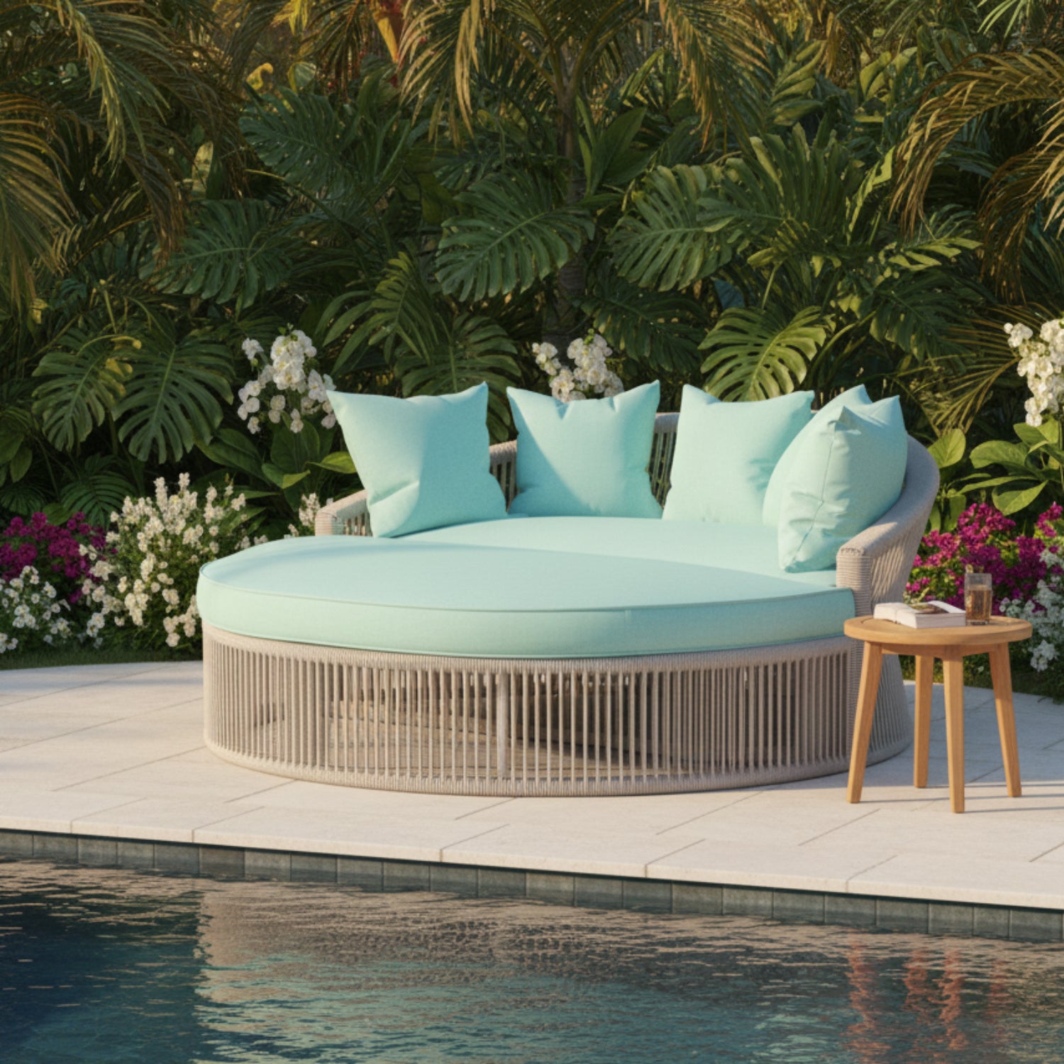 Sunset West Miami Dupione Celeste w/Self Welt Outdoor Daybed