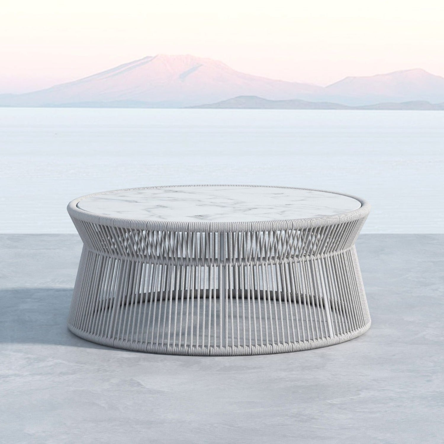 Sunset West Miami Honed Cararra Marble Top Outdoor Coffee Table