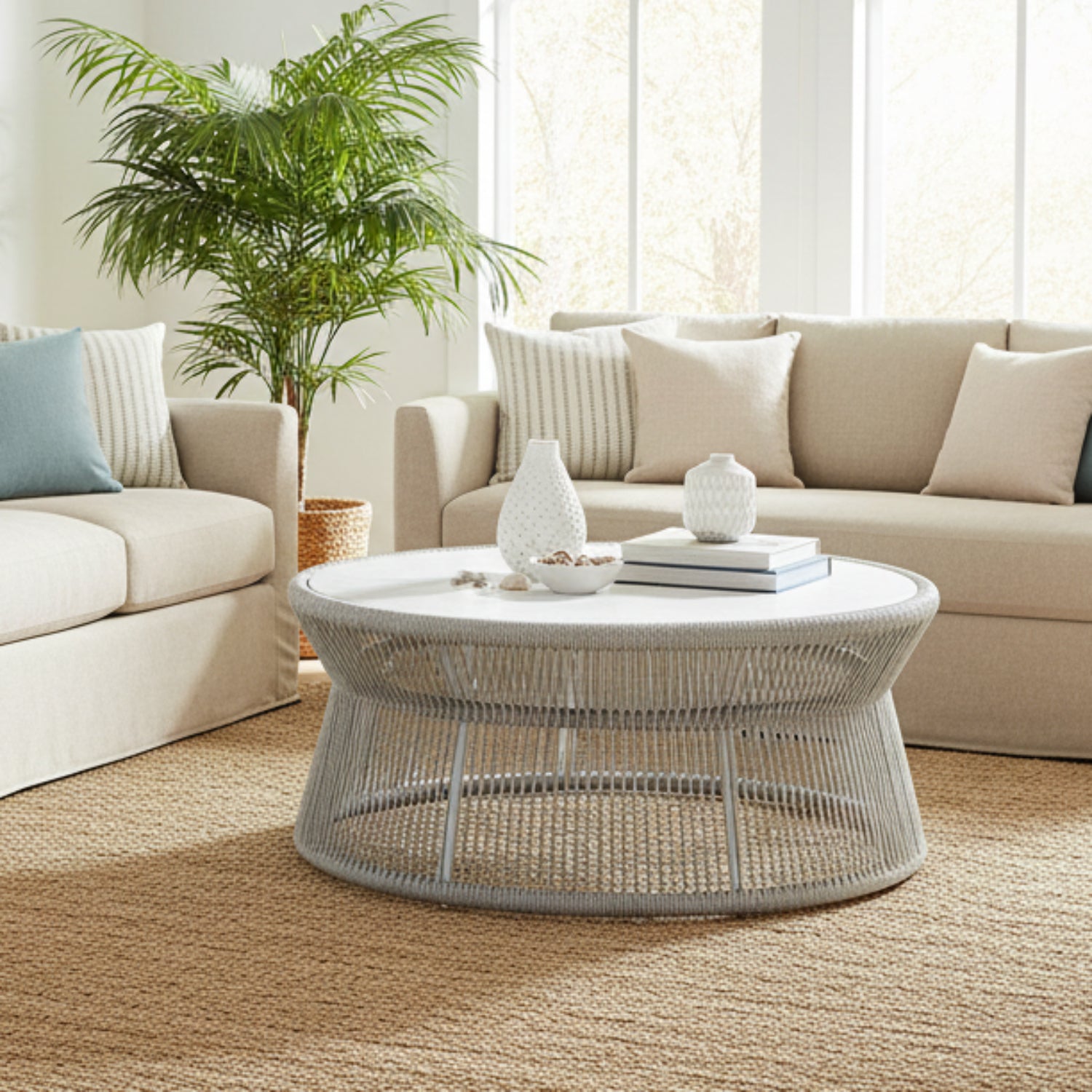 Sunset West Miami Honed Cararra Marble Top Outdoor Coffee Table