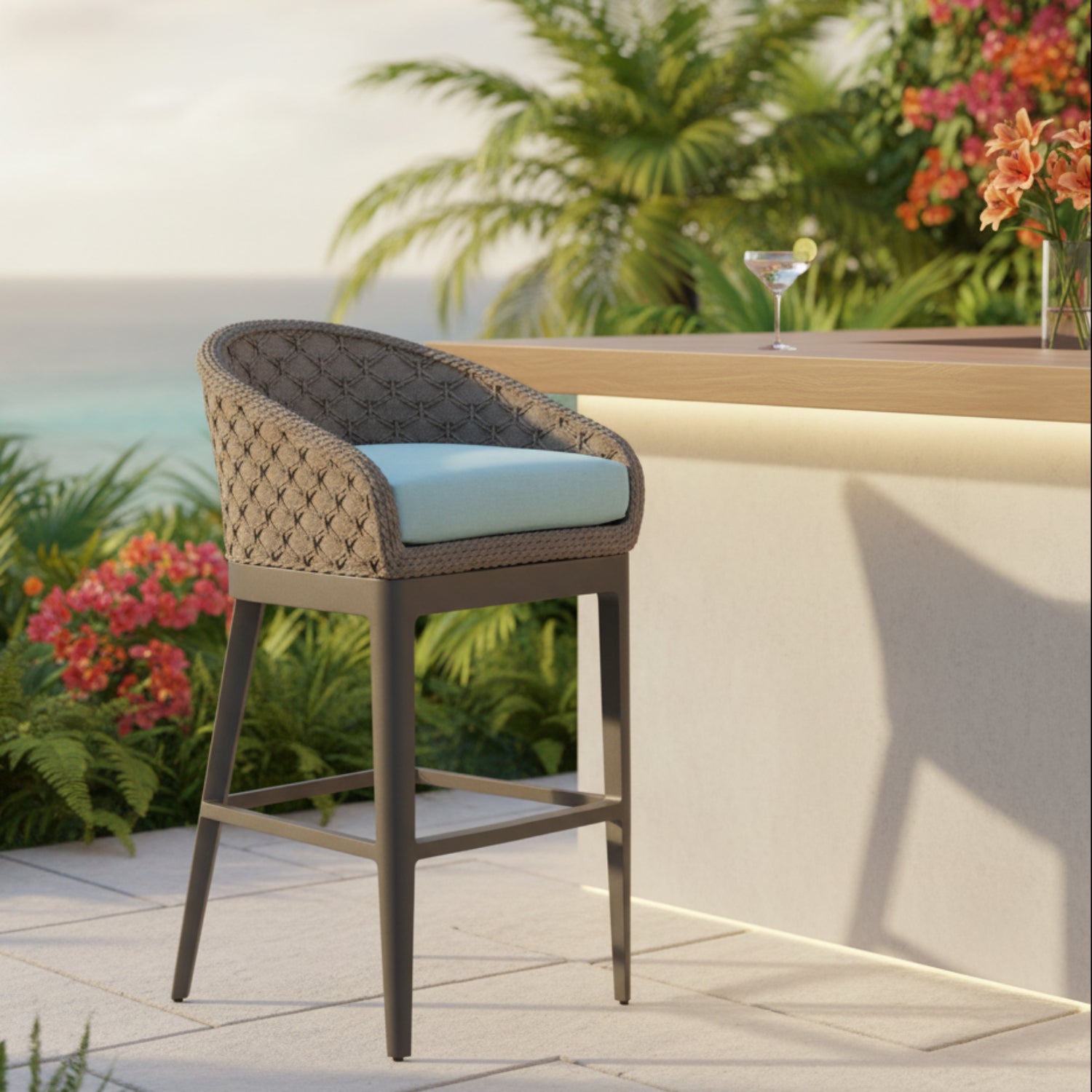 Sunset West Marbella Dupione Celeste Outdoor Barstool