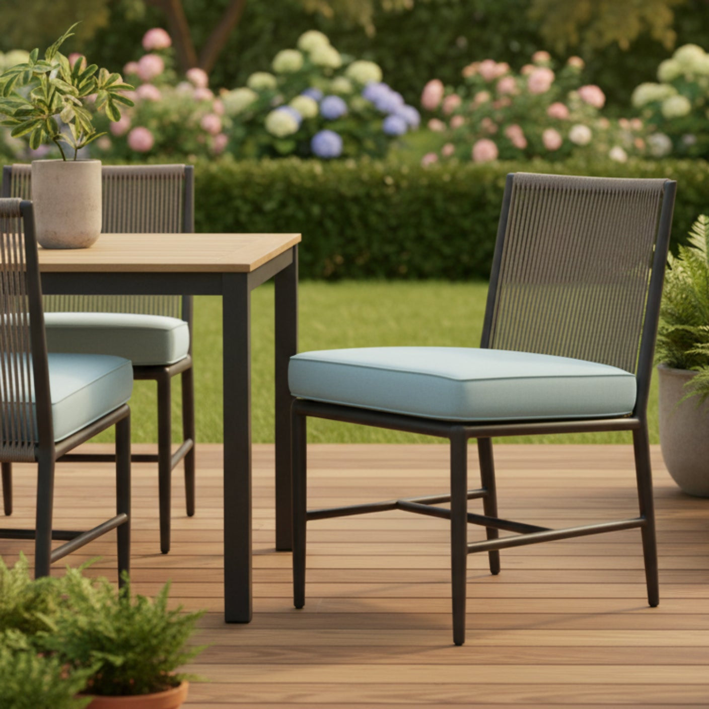 Sunset West Pietra Dupione Celeste Outdoor Armless Dining Chair Set of 2
