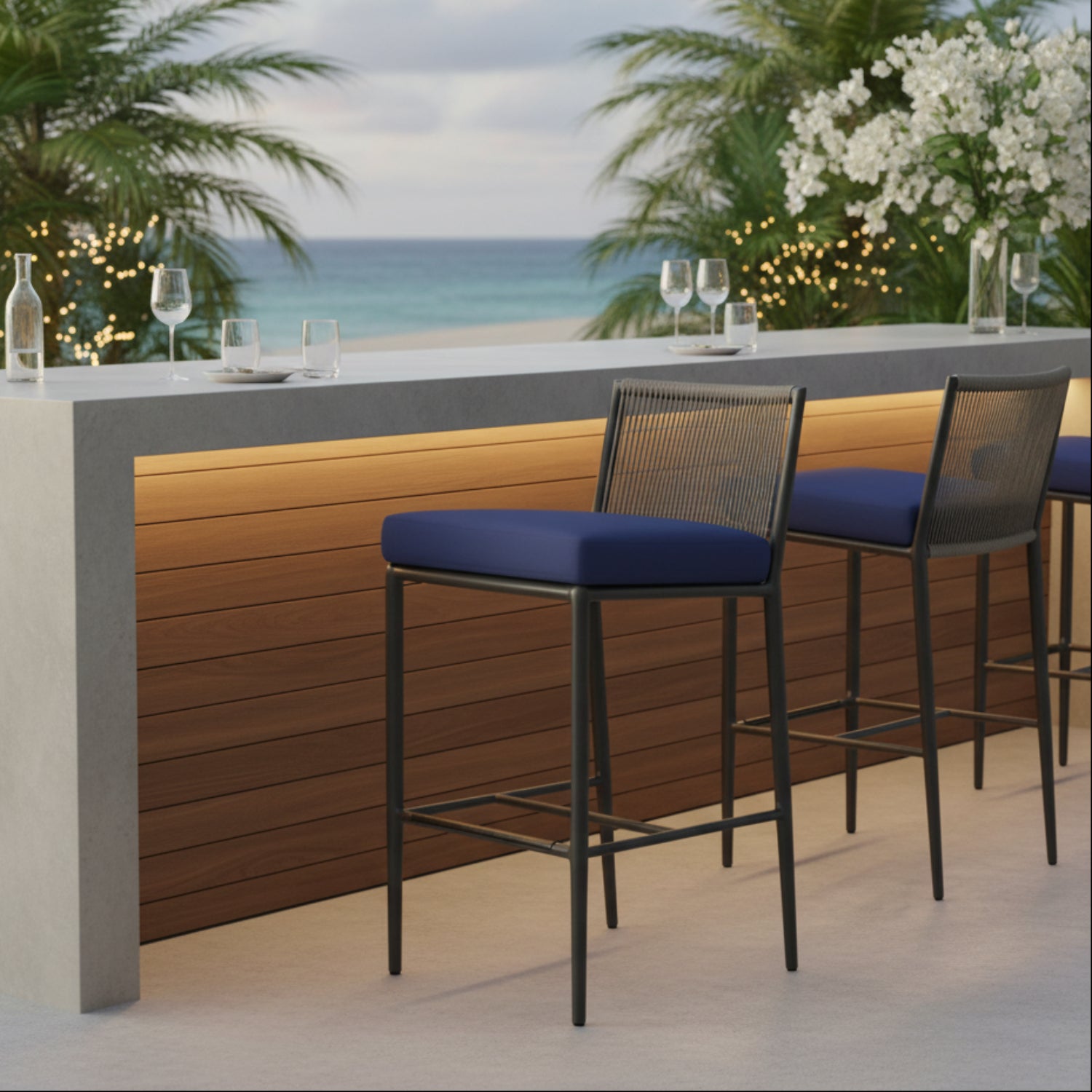 Sunset West Pietra Echo Midnight Outdoor Barstool Set of 2