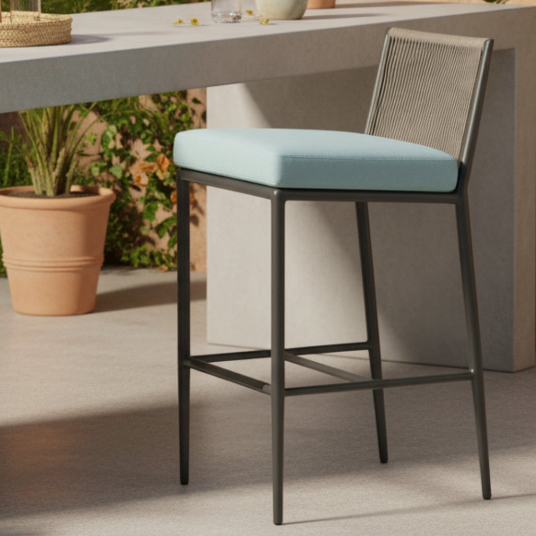 Sunset West Pietra Dupione Celeste Outdoor Counter Stool Set of 2