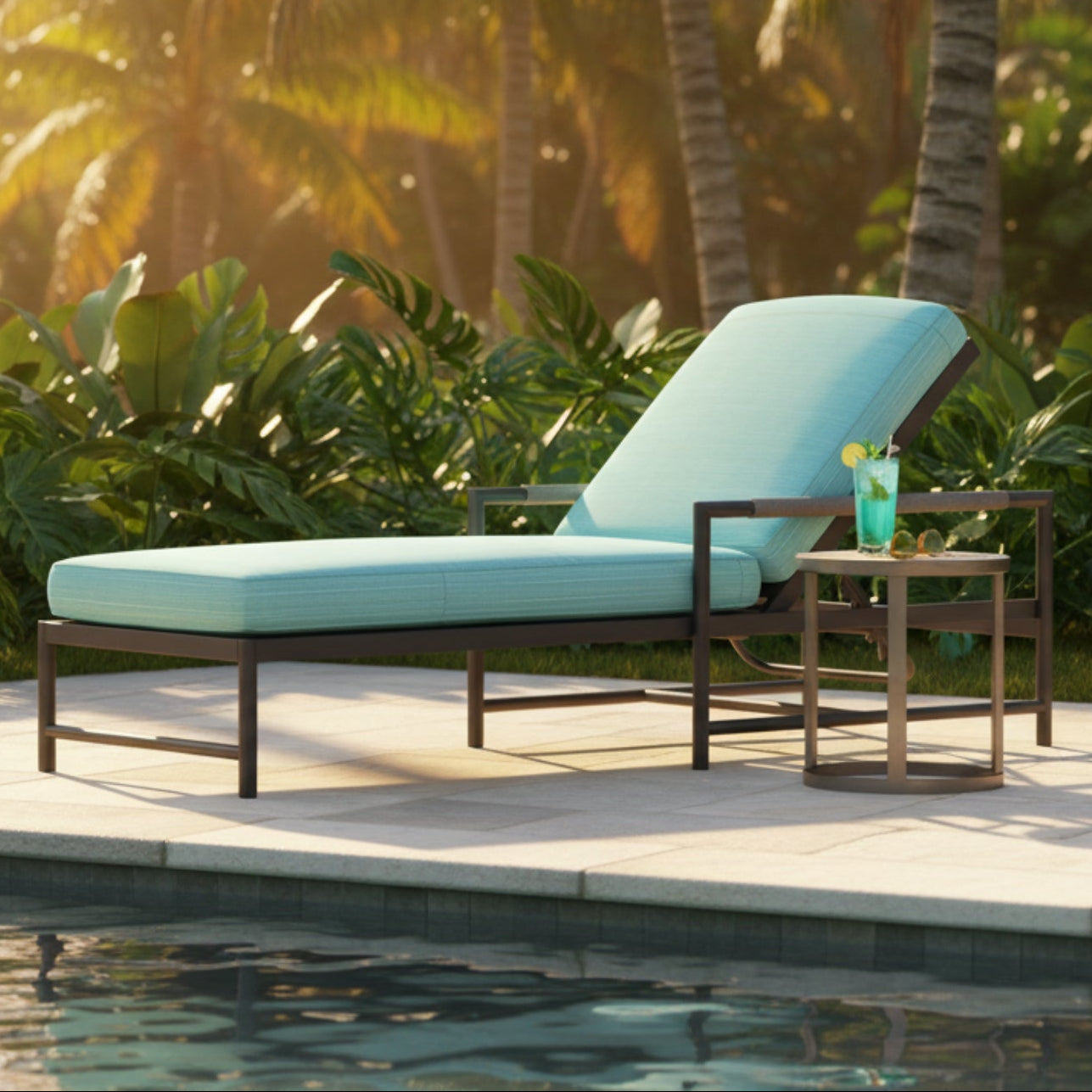 Sunset West Pietra Dupione Celeste Outdoor Chaise