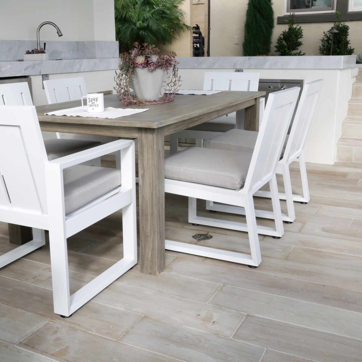 Sunset West Newport Cast Silver Outdoor Armless Dining Chair Set of 2