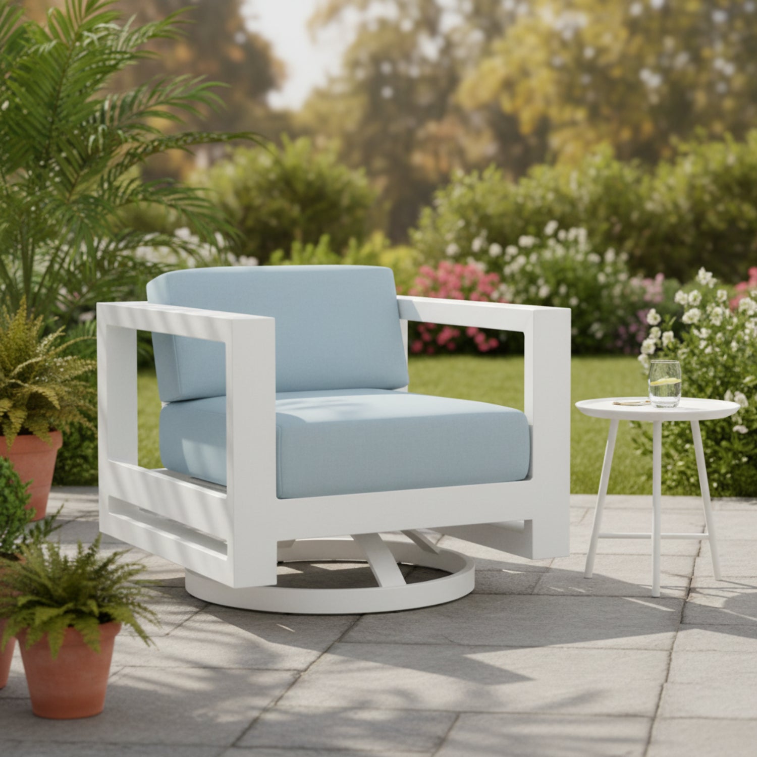 Sunset West Newport Canvas Skyline Outdoor Swivel Club Chair