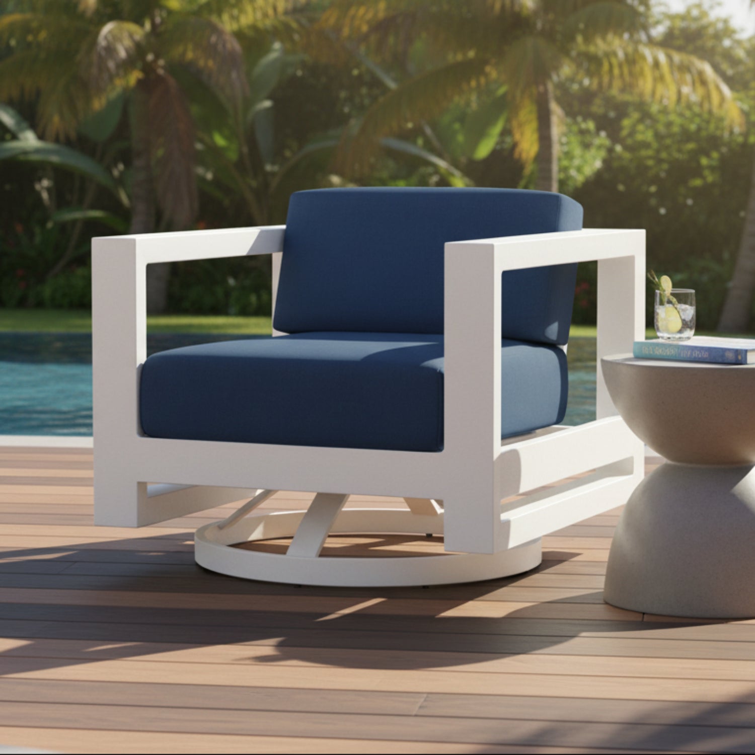 Sunset West Newport Spectrum Indigo Outdoor Swivel Club Chair