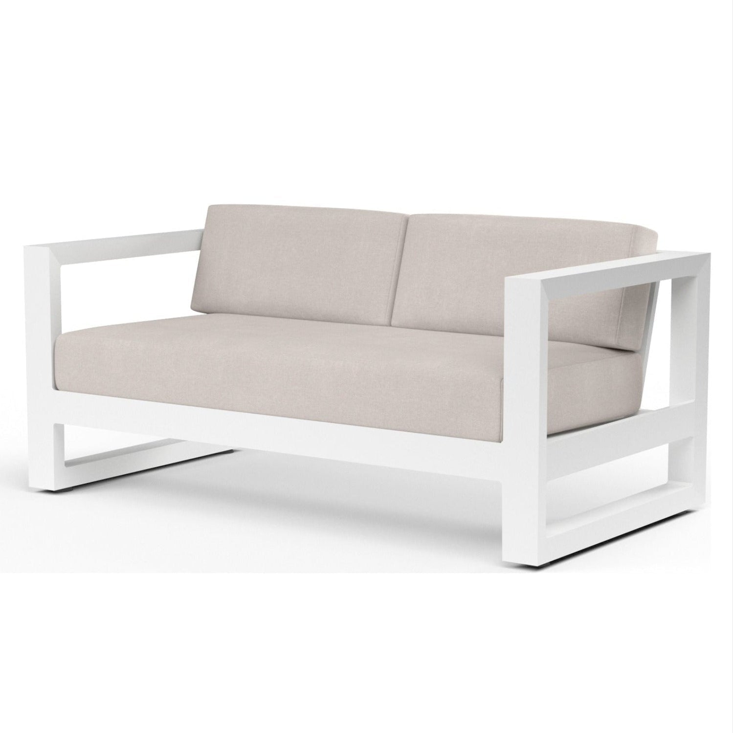 Sunset West Newport Canvas Natural Outdoor Loveseat, powder-coated aluminum loveseat, front view