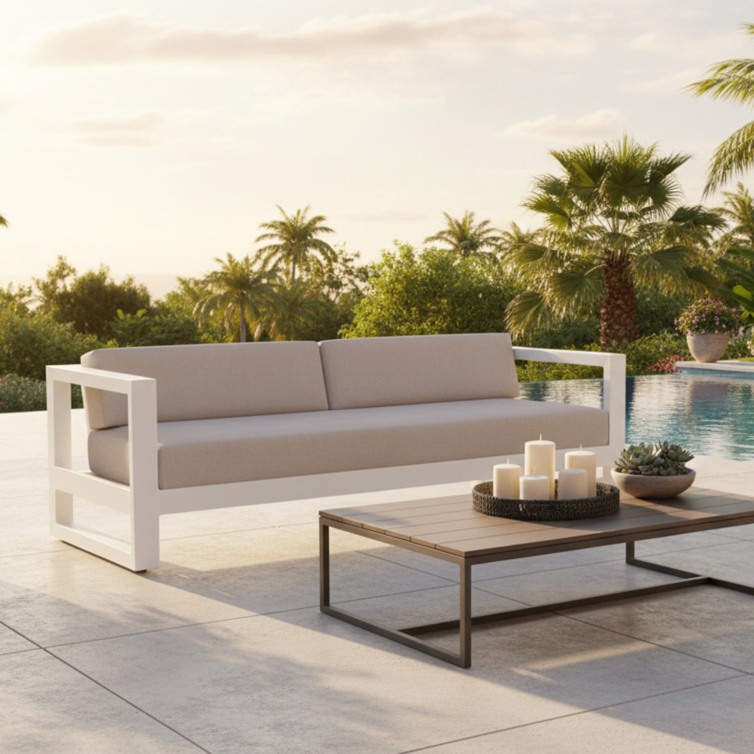 Sunset West Newport Canvas Natural Outdoor Sofa