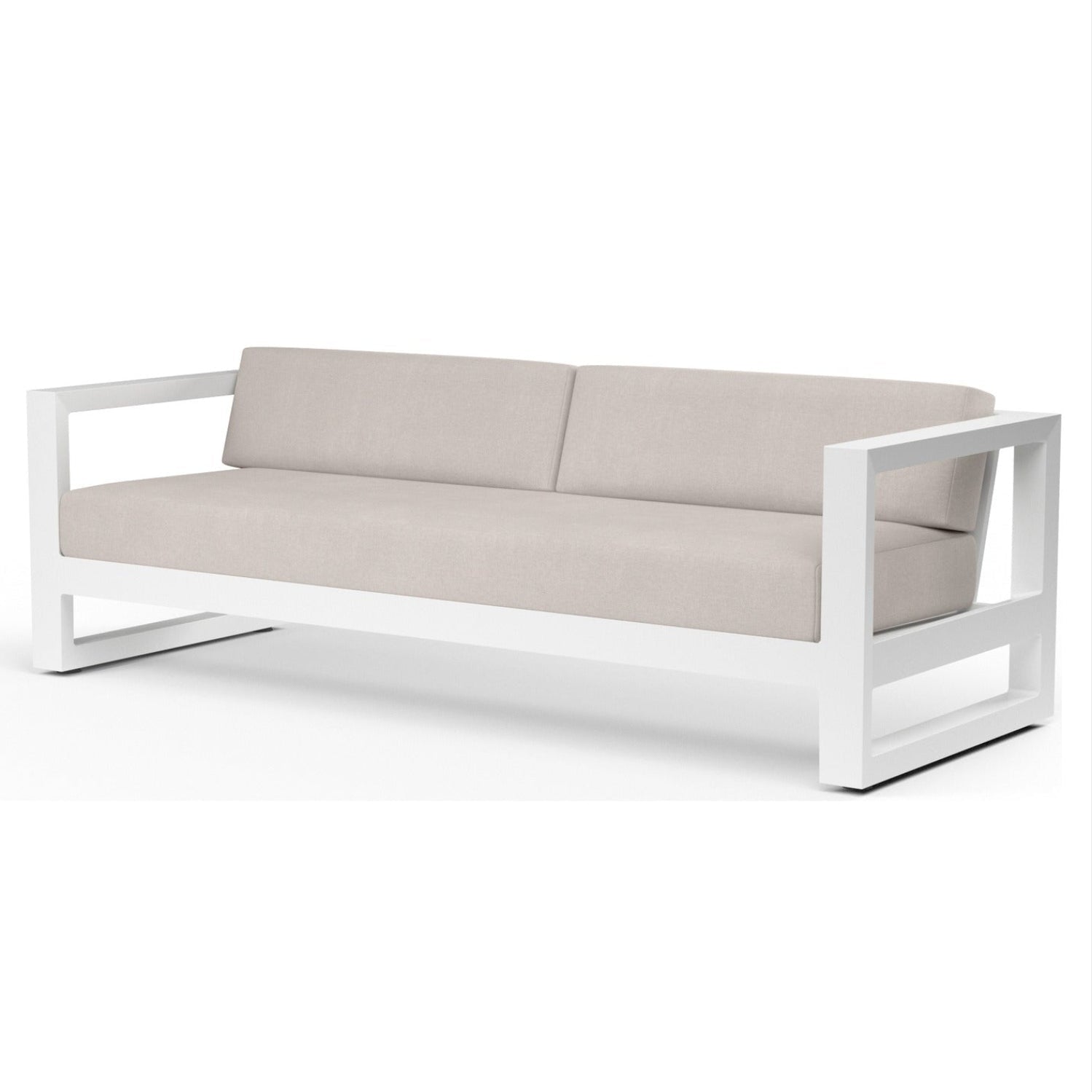 Sunset West Newport Canvas Natural Outdoor Sofa, powder-coated aluminum sofa, front view