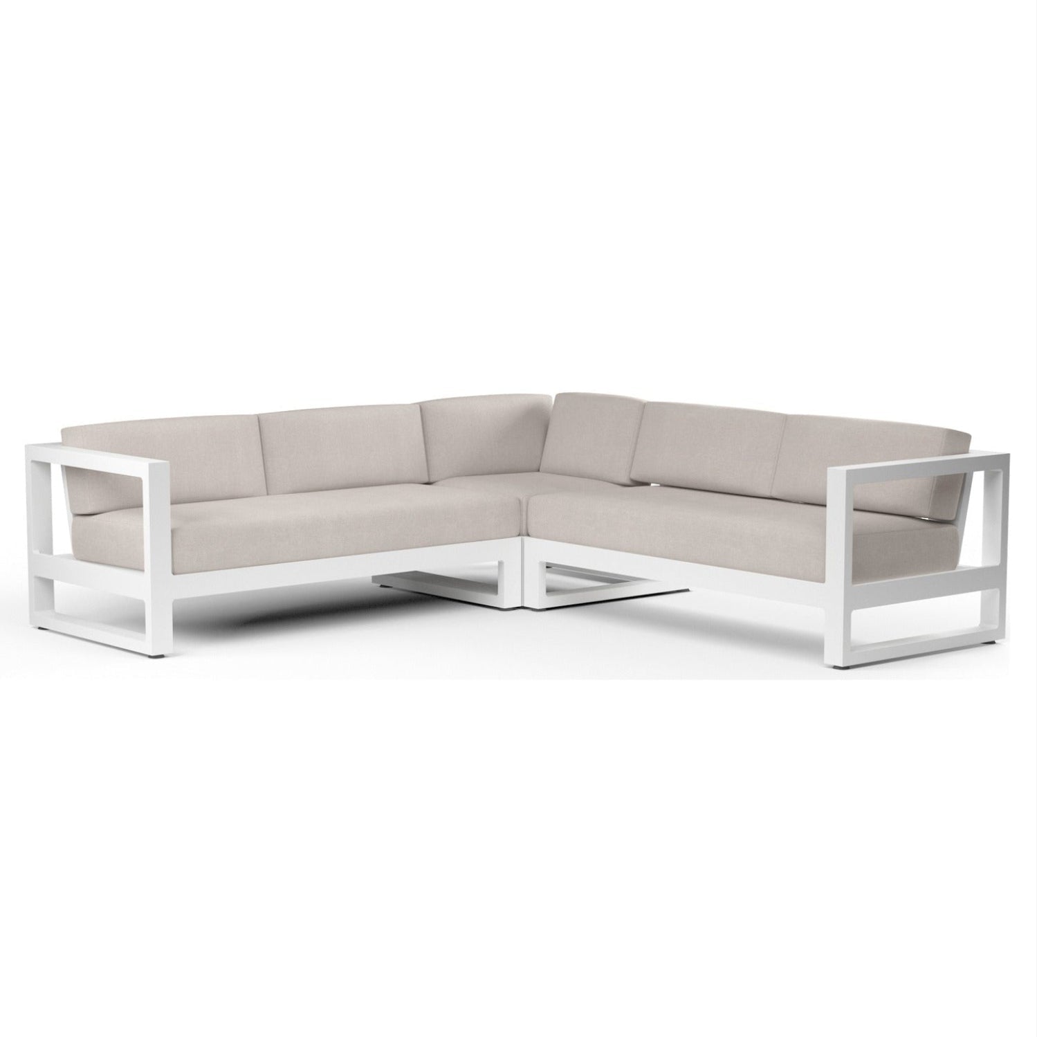 Sunset West Newport Canvas Natural Outdoor Sectional, powder-coated aluminum sectional sofa, front view