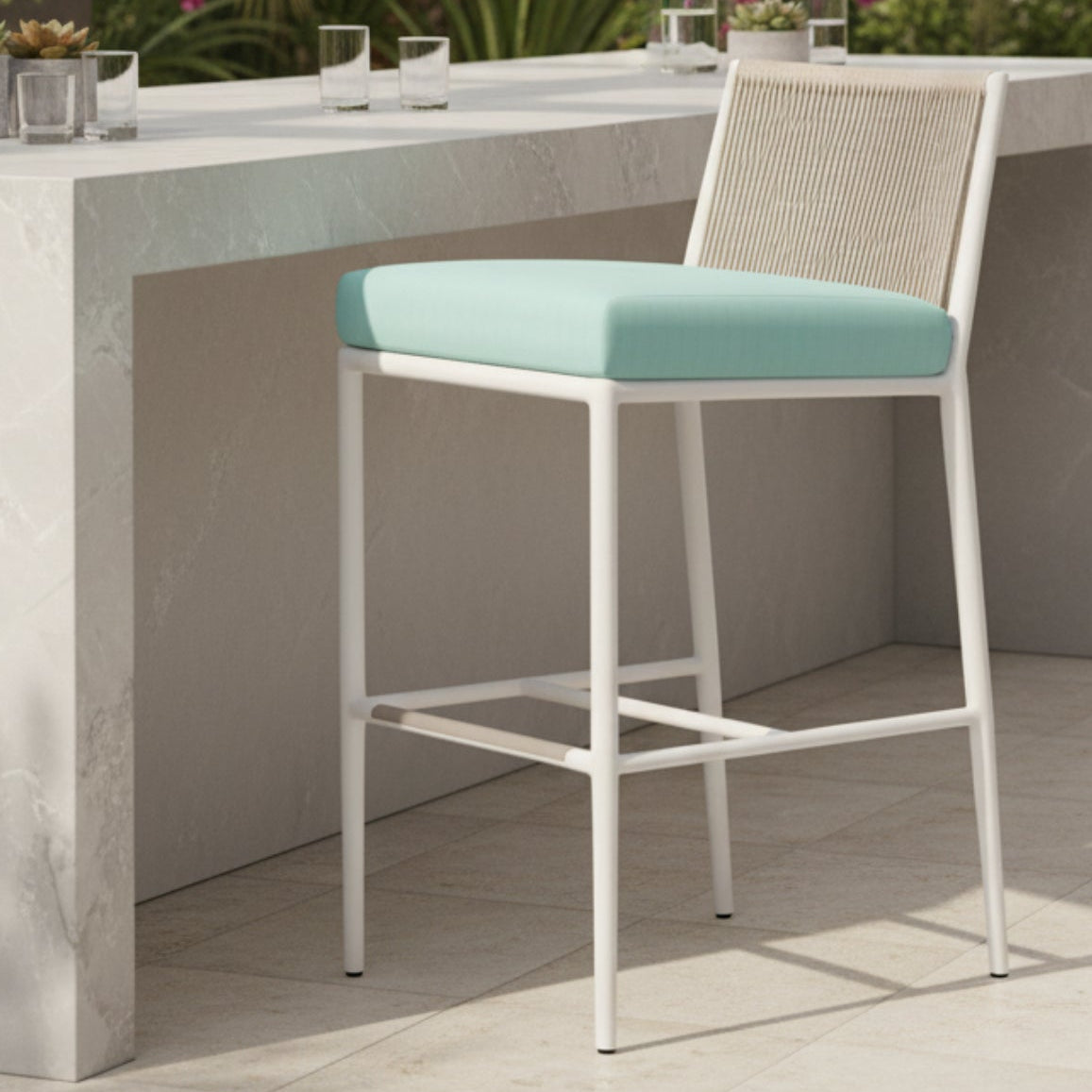 Sunset West Sabbia Dupione Celeste Outdoor Barstool Set of 2