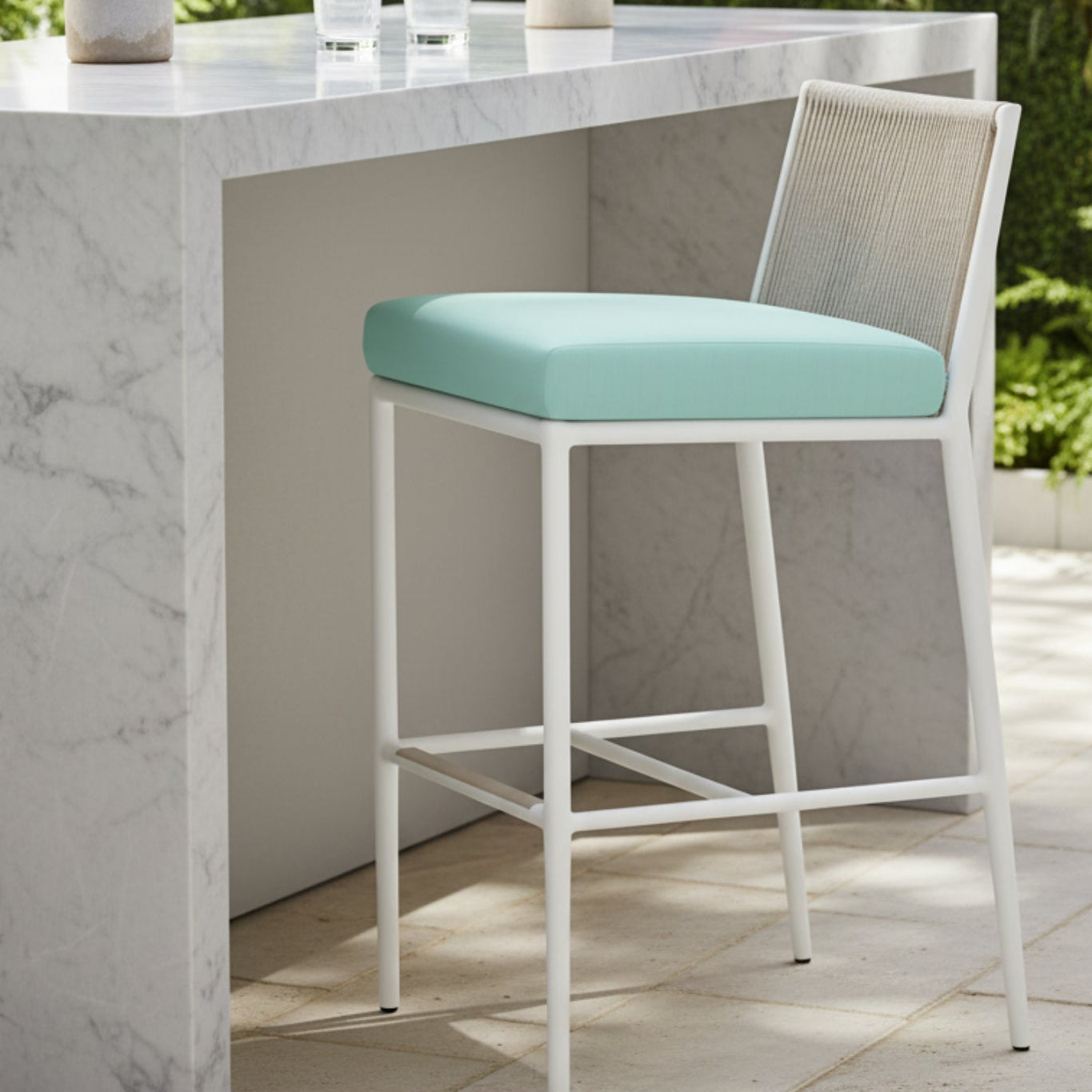 Sunset West Sabbia Dupione Celeste Outdoor Counter Stool Set of 2