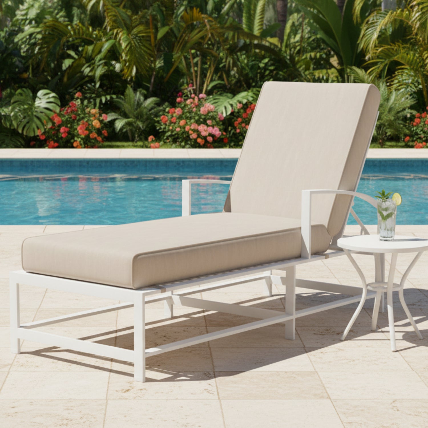 Sunset West Bristol Canvas Flax w/Self Welt Outdoor Chaise