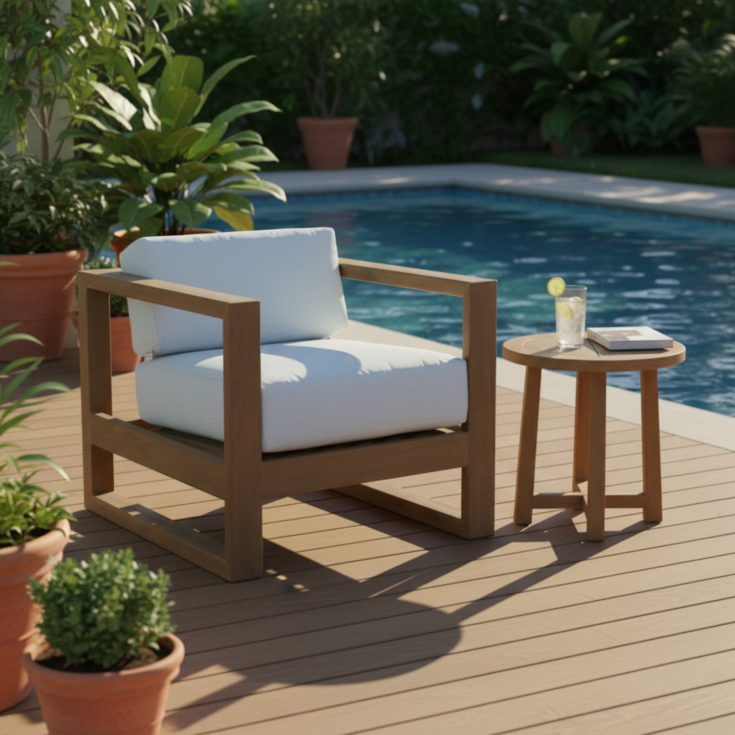 Sunset West Coastal Teak Canvas SkylineOutdoor Club Chair