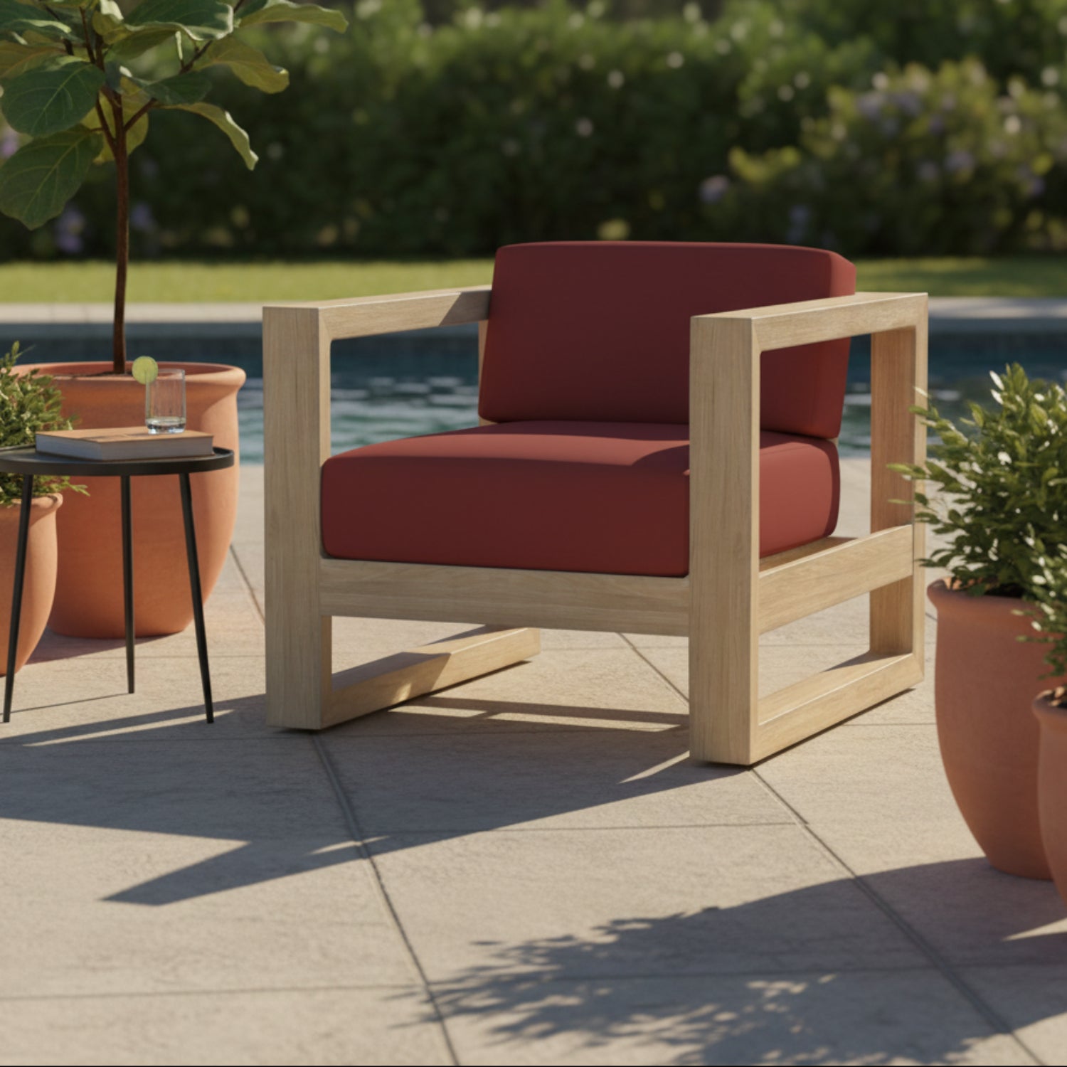 Sunset West Coastal Teak Canvas HennaOutdoor Club Chair