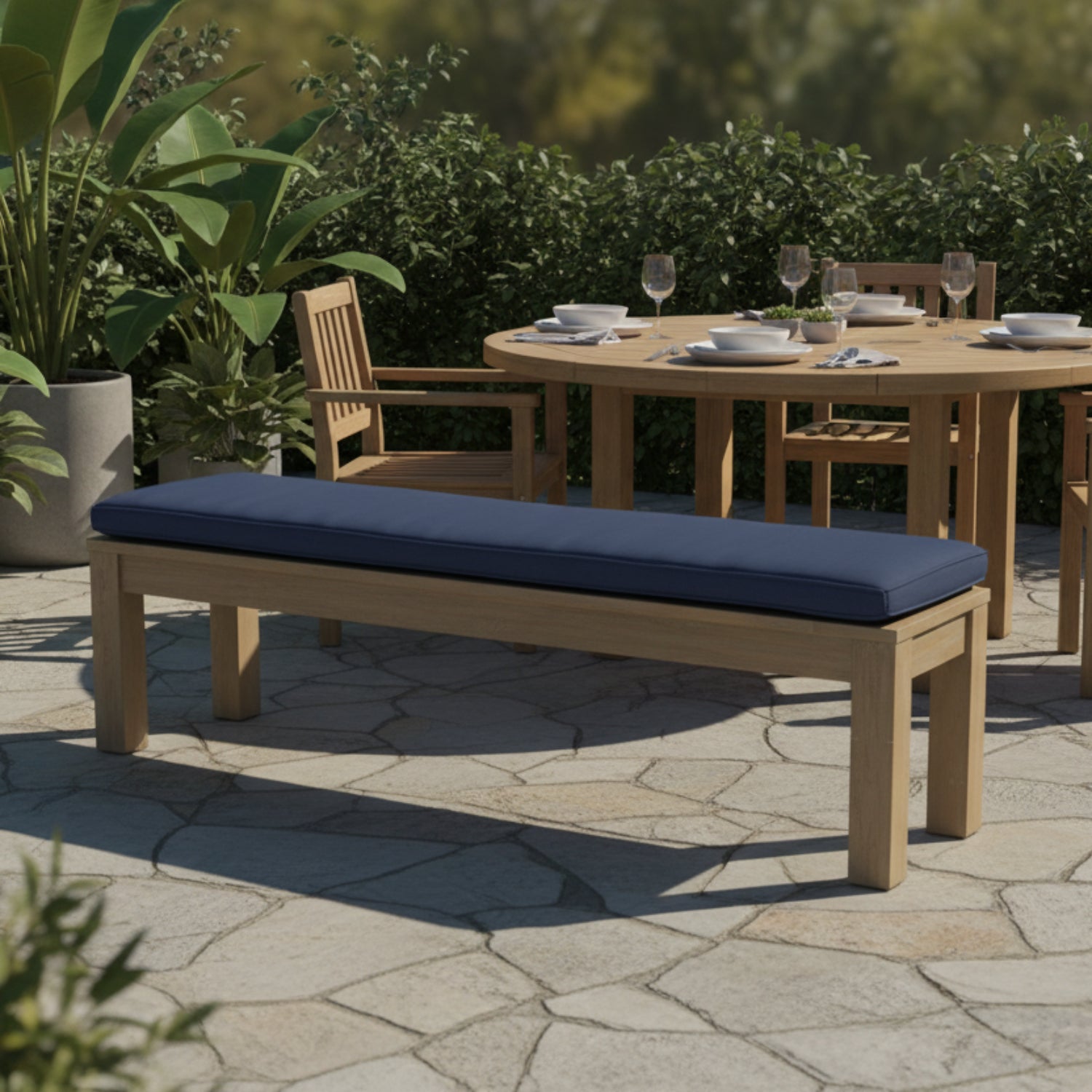 Sunset West Coastal Teak Spectrum IndigoOutdoor Dining Bench
