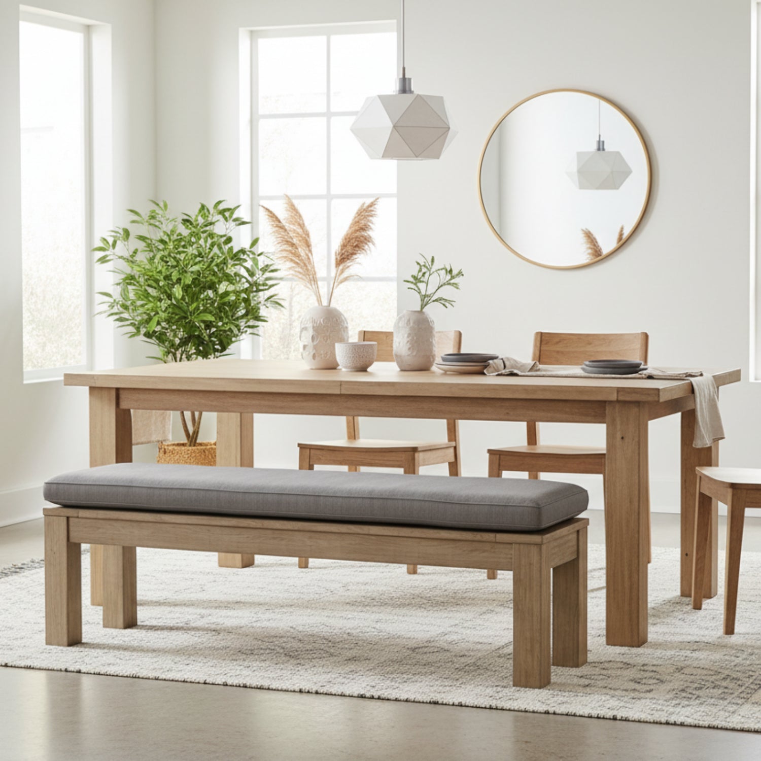 Sunset West Coastal Teak Canvas GraniteOutdoor Dining Bench