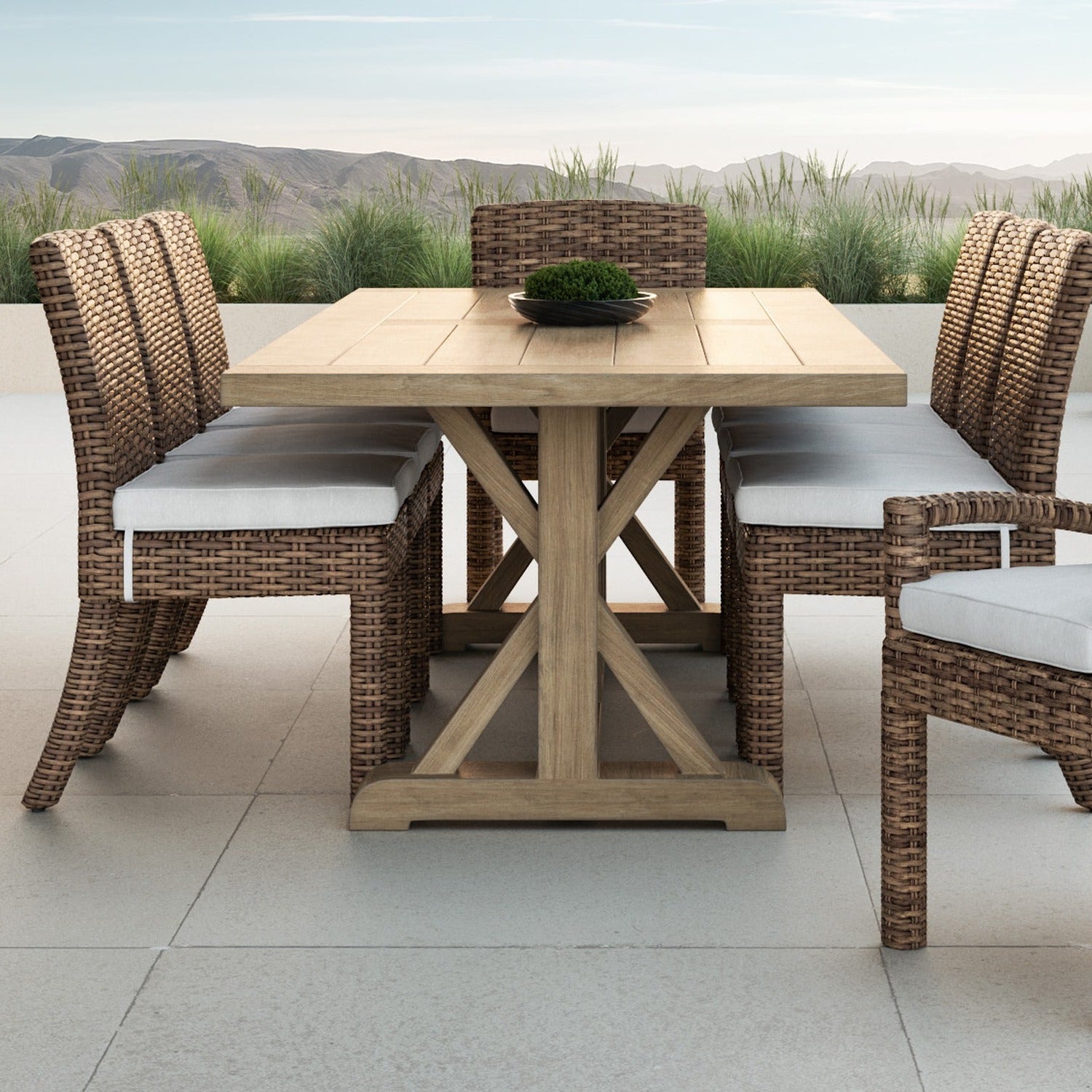 Sunset West Coastal Teak 94in Trestle Outdoor Dining Table