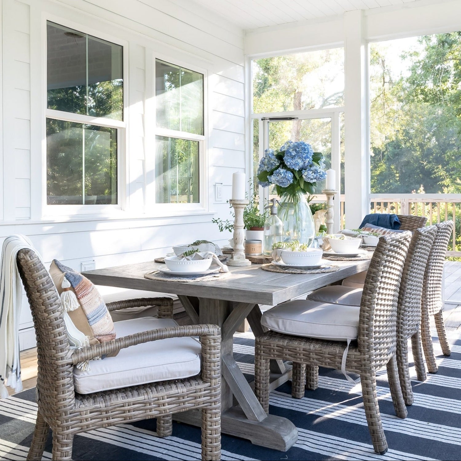 Sunset West Coastal Teak 94in Trestle Outdoor Dining Table