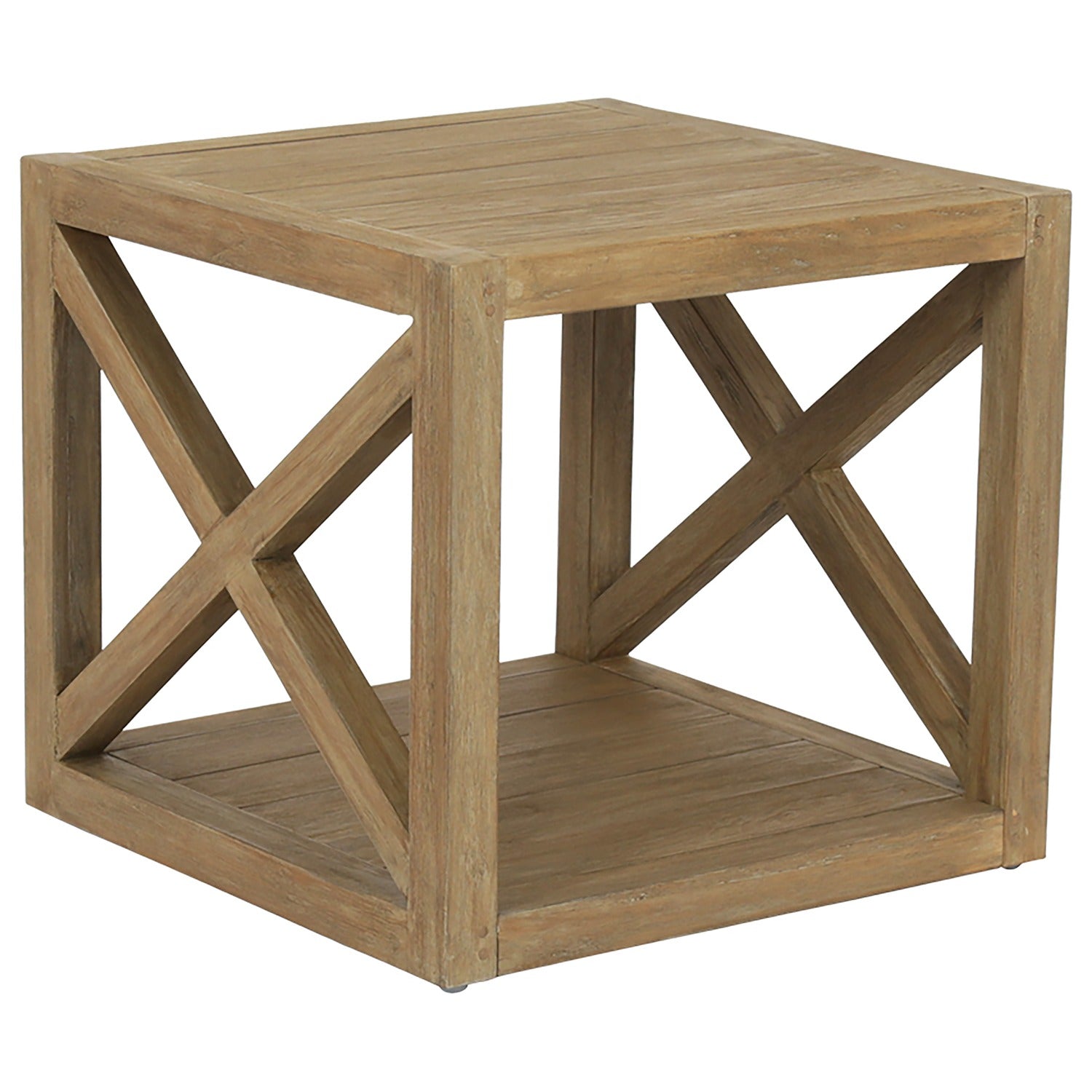 Sunset West Coastal Teak X Outdoor End Table Set of 2