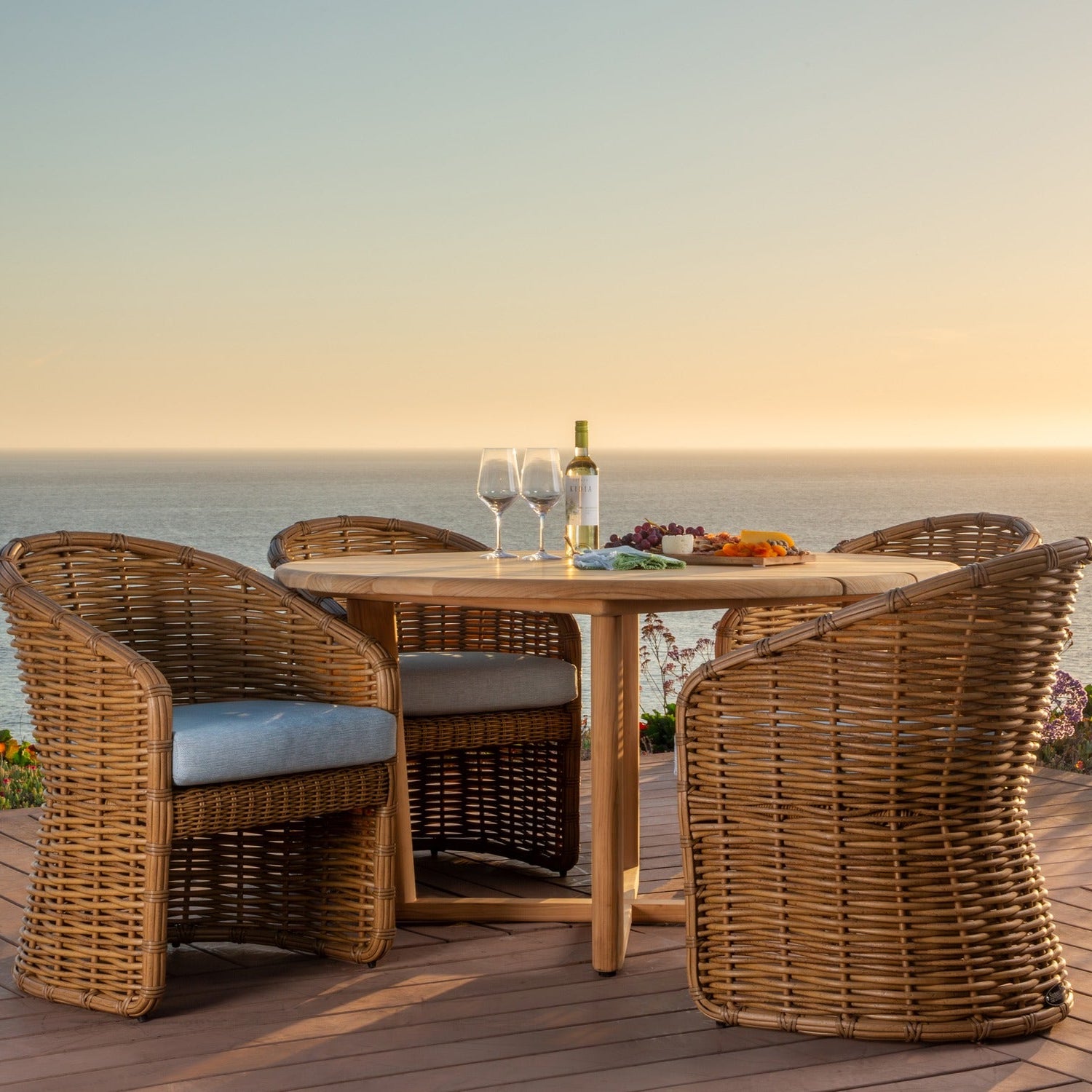 Sunset West Natural Teak 56in Round Outdoor Dining Table