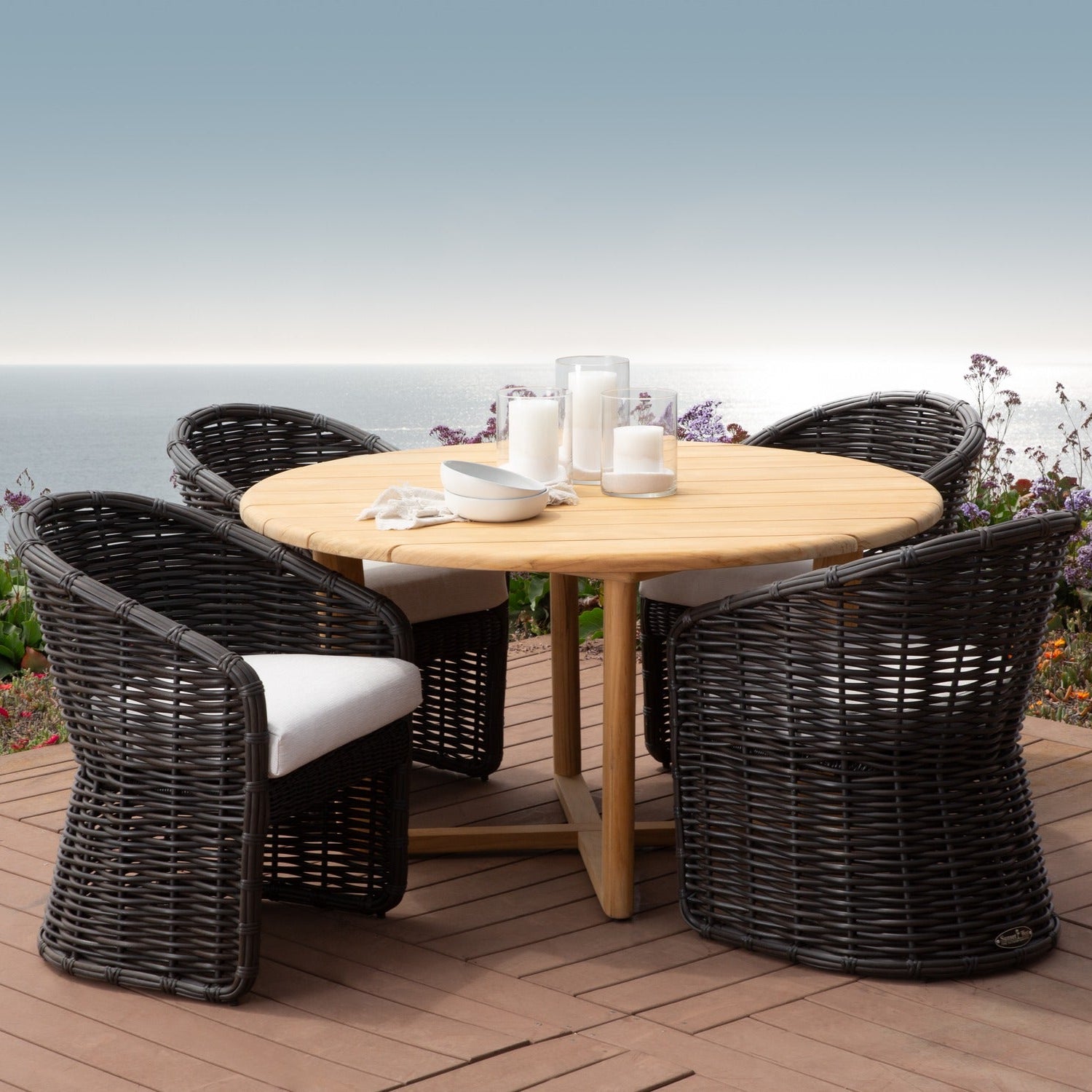 Sunset West Natural Teak 56in Round Outdoor Dining Table