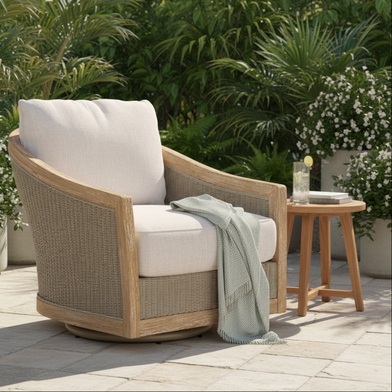 Sunset West Cambria Canvas w/Self Welt Outdoor Swivel Club Chair