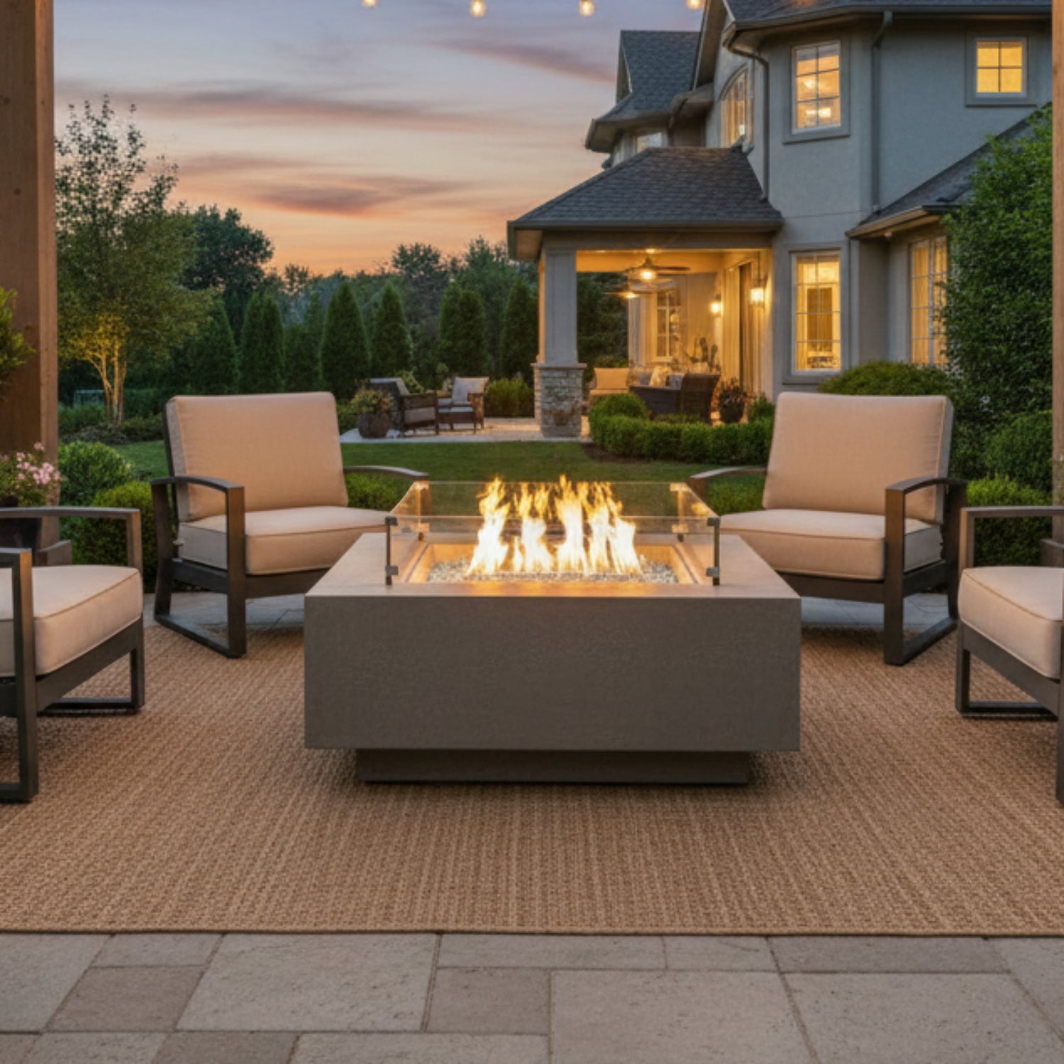 Sunset West Gravelstone Square Fire Outdoor Table w/Glass Surround