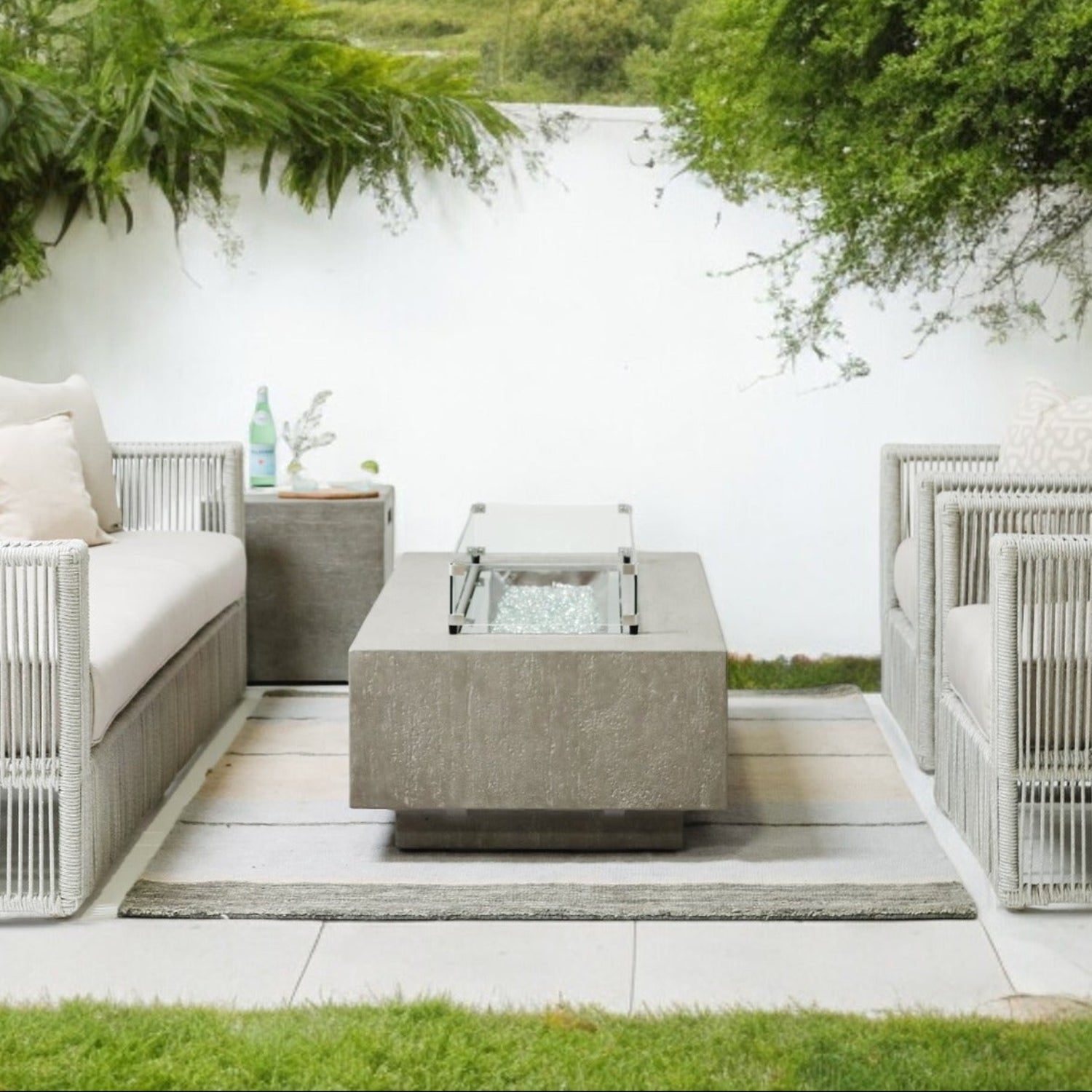 Sunset West Gravelstone Rectangular Fire Outdoor Table w/Glass Surround