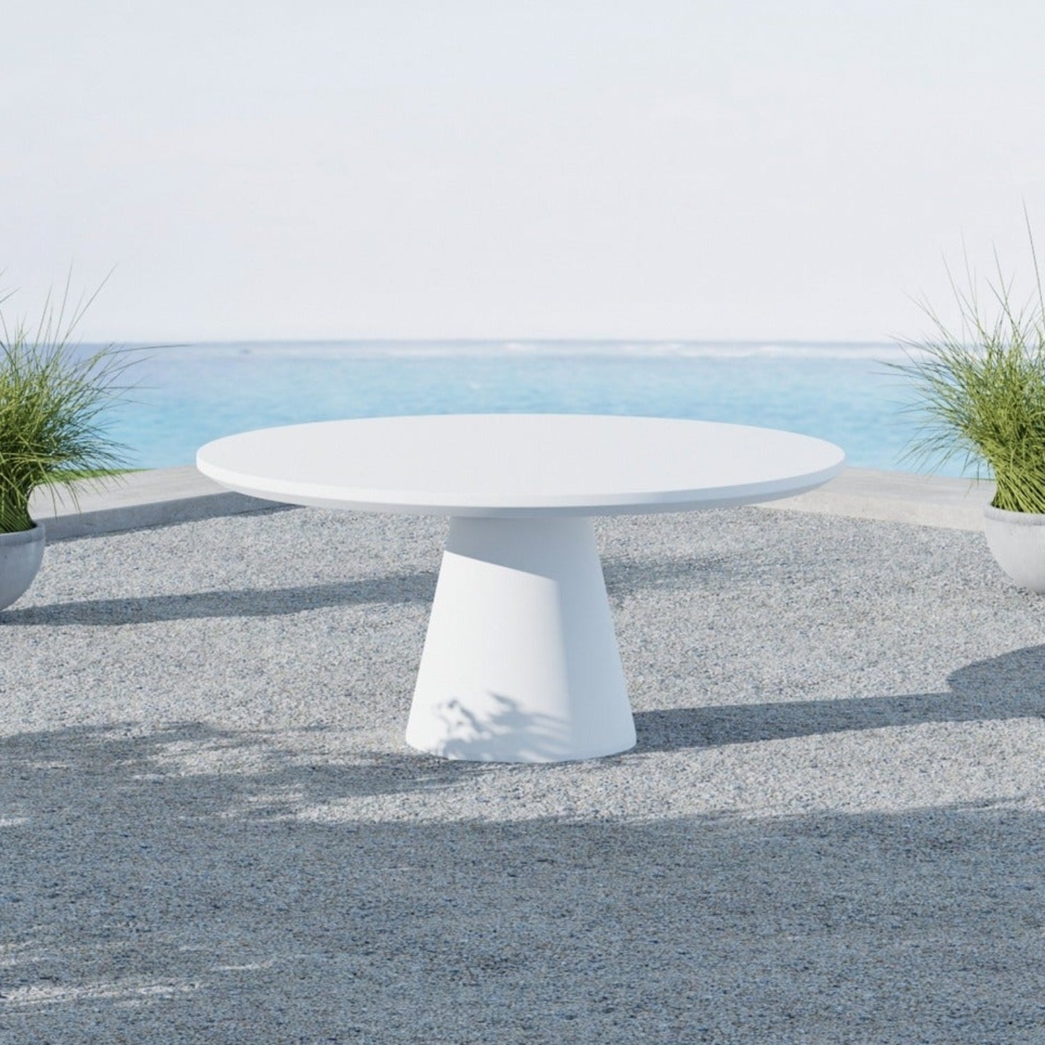 Sunset West Pedestal Bone Outdoor Dining Table