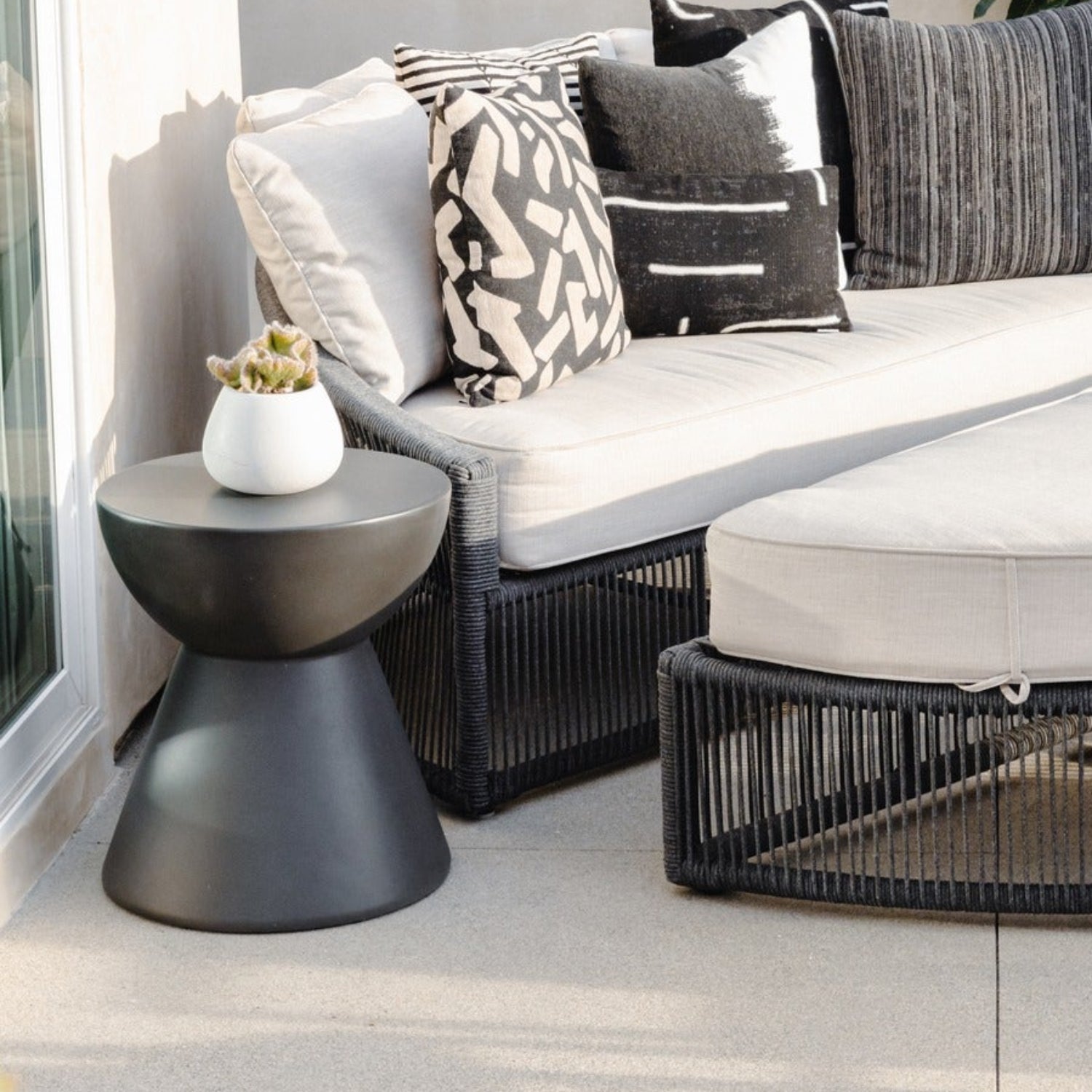 Sunset West GRC Dark Gray Round Outdoor End Table Set of 2