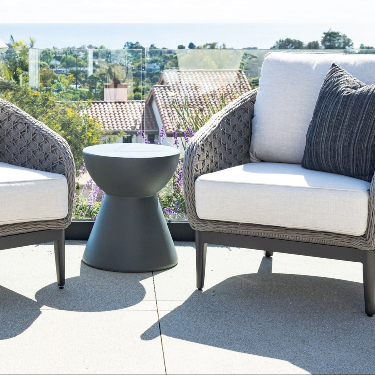 Sunset West GRC Dark Gray Round Outdoor End Table Set of 2