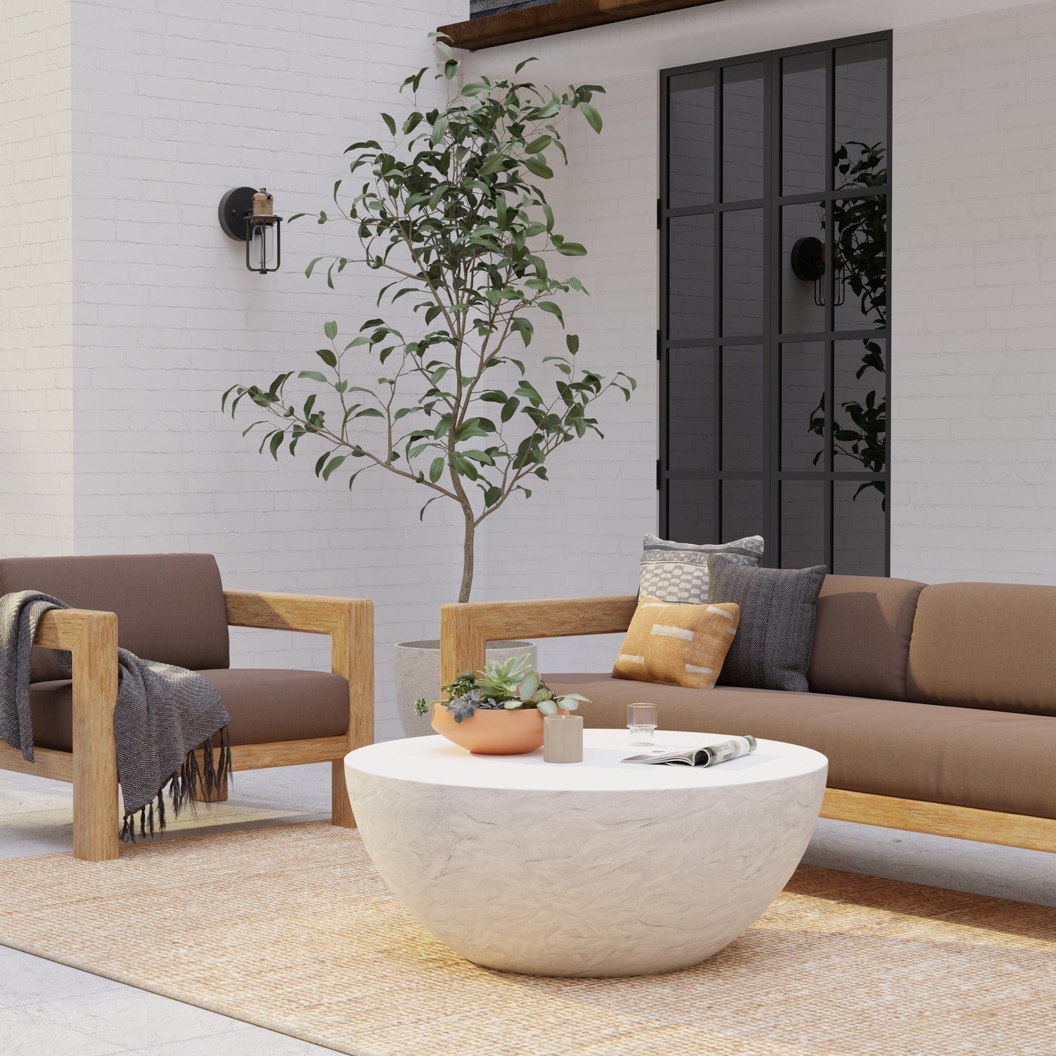 Sunset West Antique Stone Bowl Outdoor Coffee Table