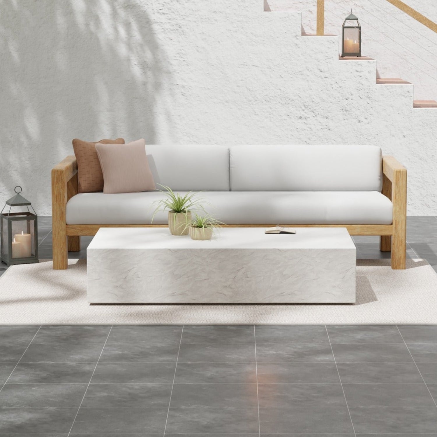 Sunset West Antique Stone Reactangle Outdoor Coffee Table