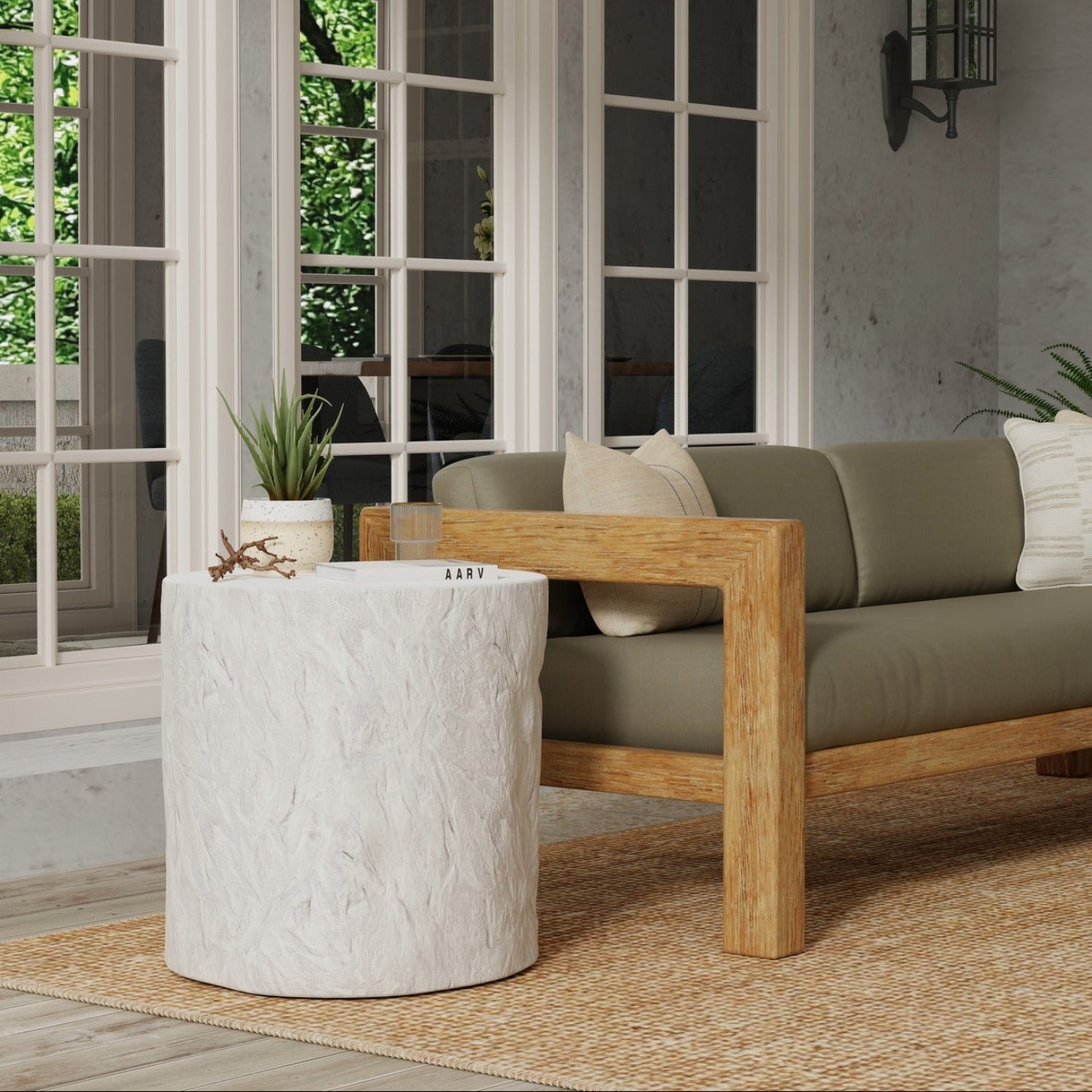 Sunset West Antique Stone Round Outdoor End Table Set of 2