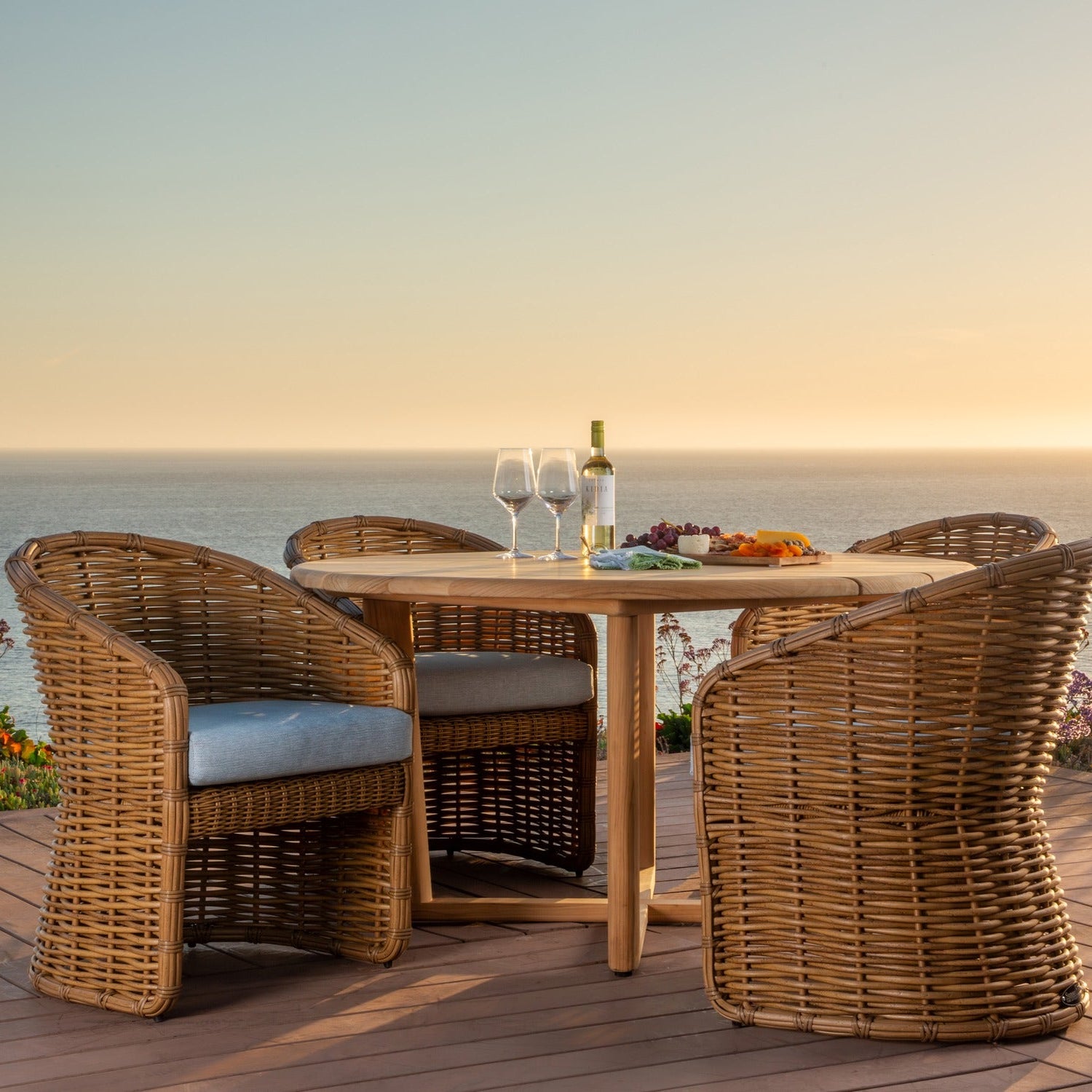 Sunset West Playa Soothe Pearl w/Flange Welt Outdoor Dining Chair Set of 2