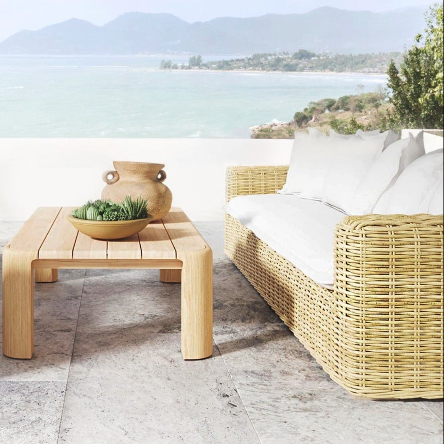 Sunset West Playa Soothe Pearl w/Flange Welt Outdoor Sofa