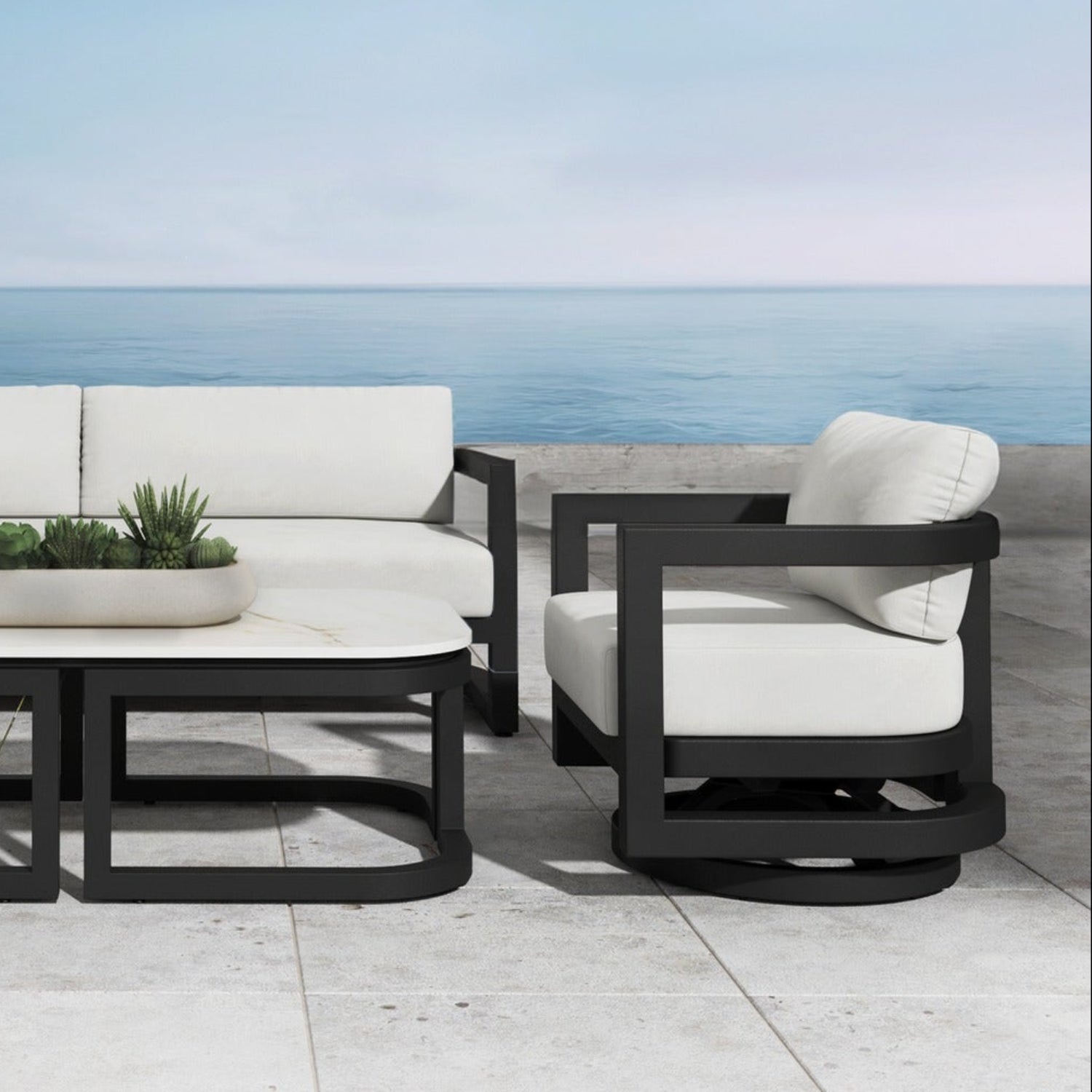 Sunset West Malibu Cast Silver Swivel Outdoor Chair