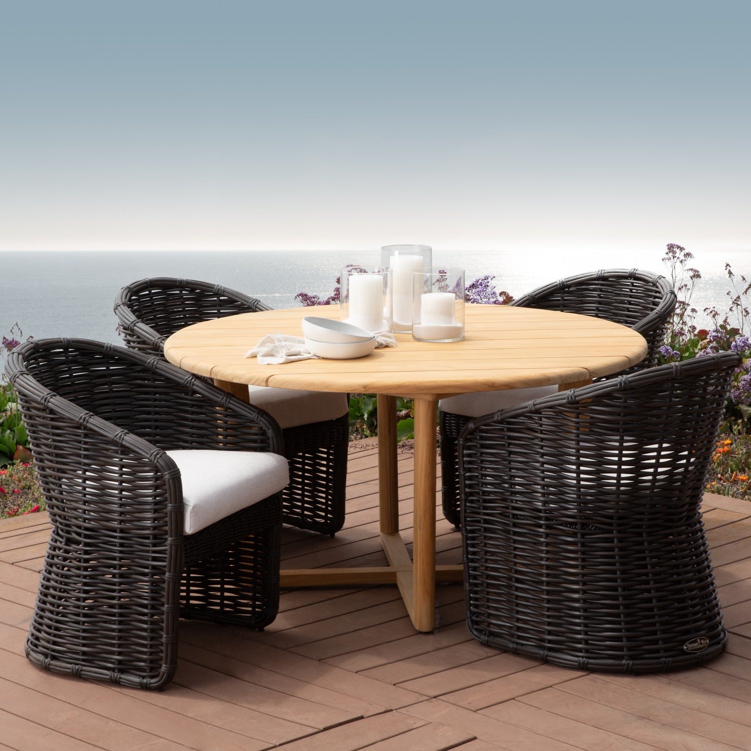 Sunset West Cabo Soothe Pearl w/Flange Welt Outdoor Dining Chair Set of 2