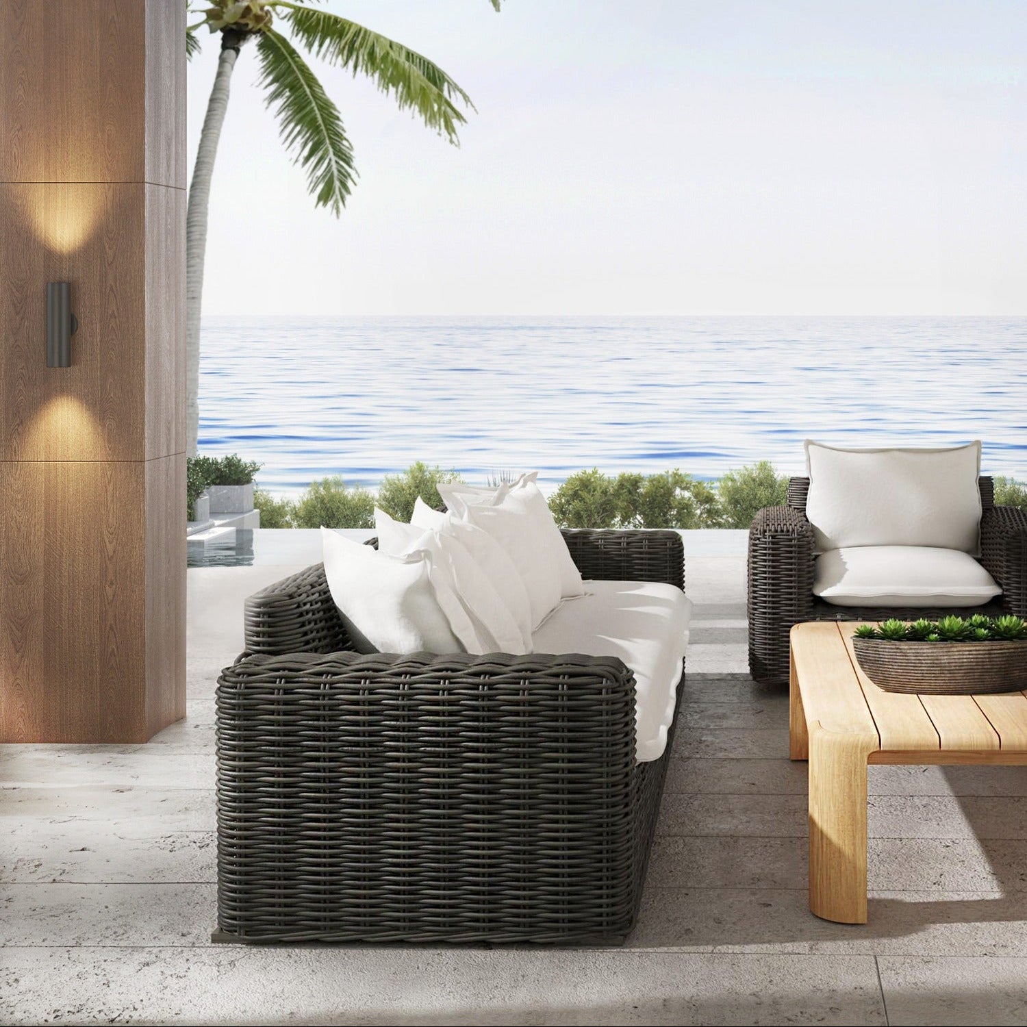 Sunset West Cabo Soothe Pearl w/Flange Welt Outdoor Sofa